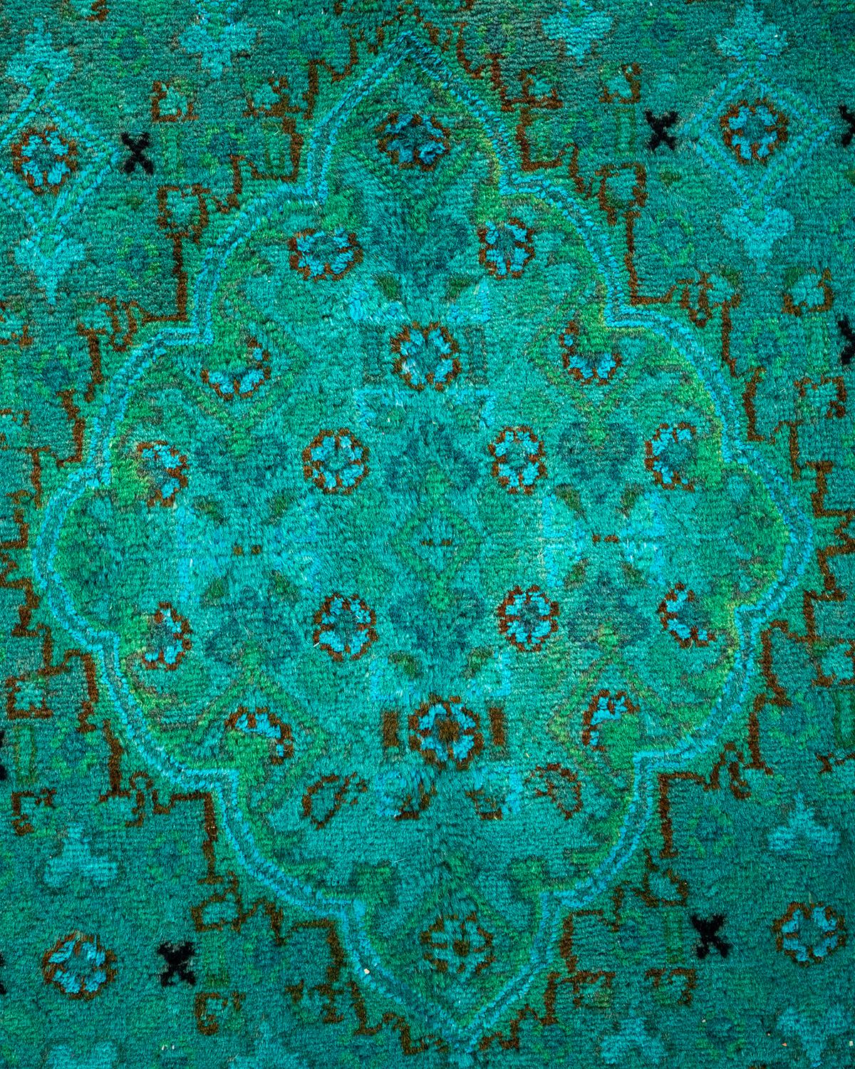 Pakistani Overdyed Hand Knotted Wool Light Blue Area Rug For Sale