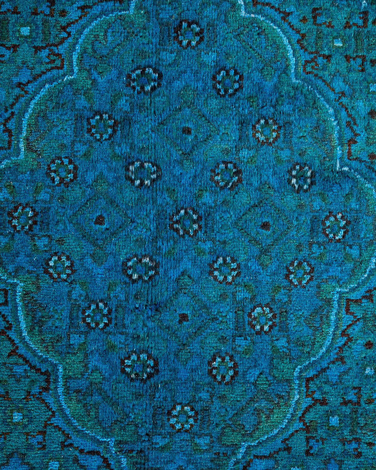 Pakistani Overdyed Hand Knotted Wool Light Blue Area Rug For Sale