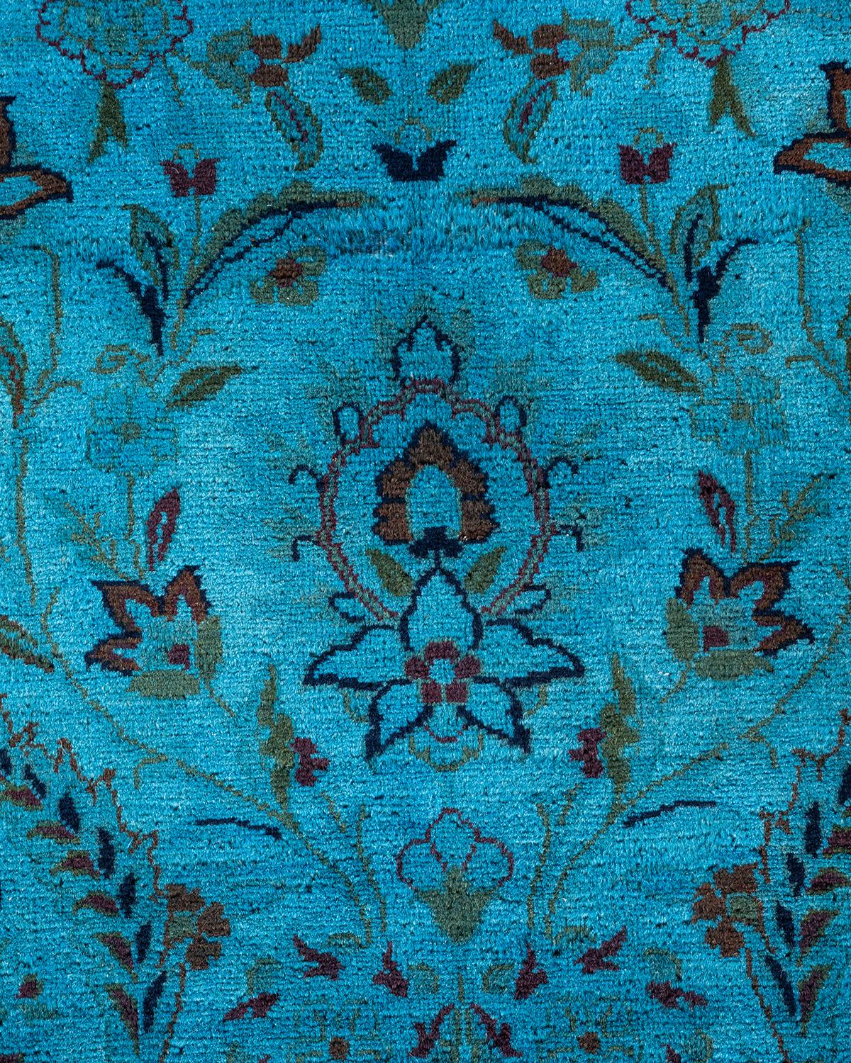 Pakistani Overdyed Hand Knotted Wool Light Blue Area Rug For Sale