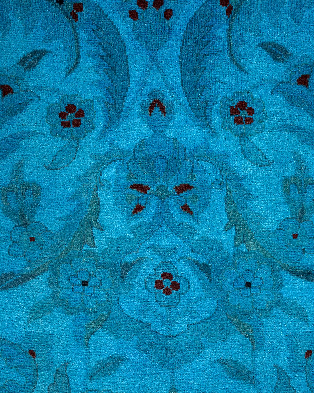 Pakistano Tappeto Overdyed in lana annodata a mano di colore blu chiaro in vendita