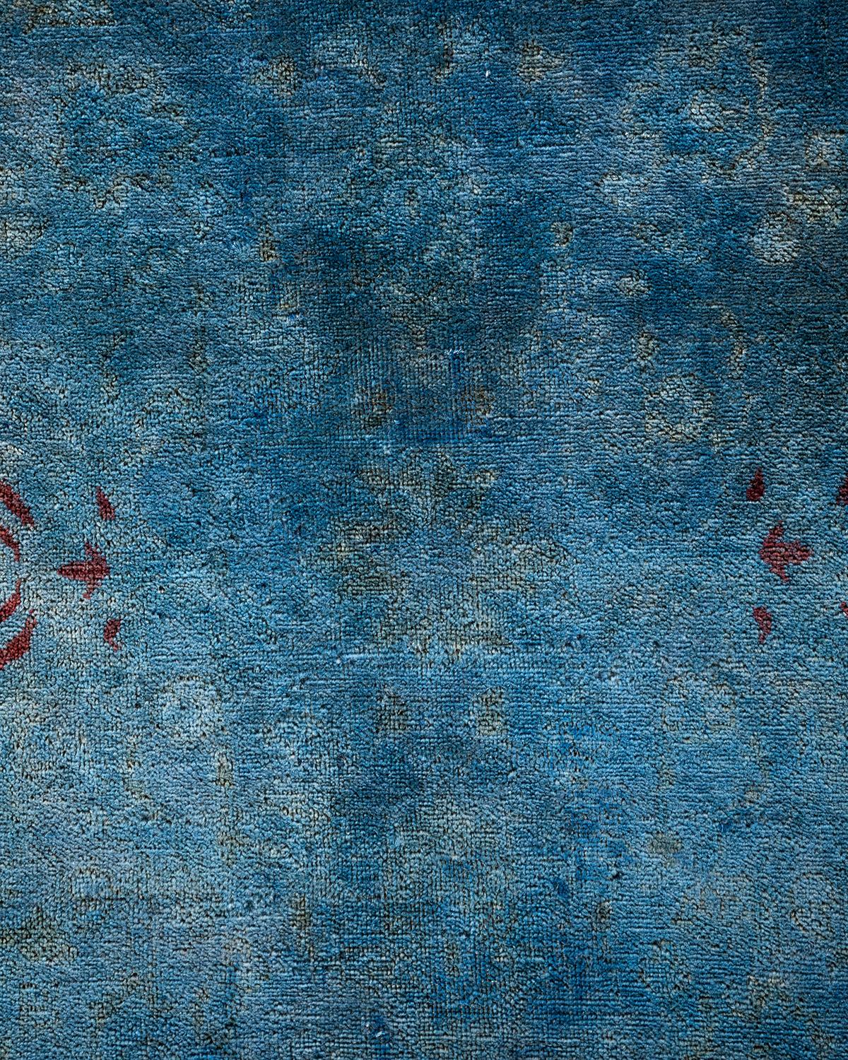 Pakistano Tappeto Overdyed in lana annodata a mano di colore blu chiaro in vendita
