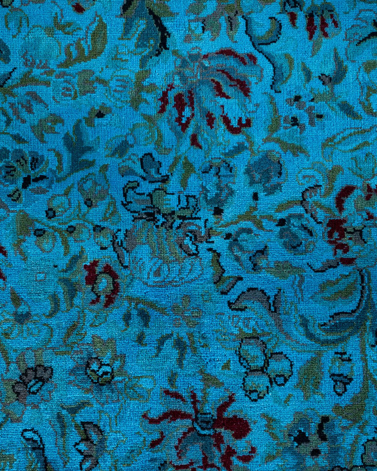 Pakistani Overdyed Hand Knotted Wool Light Blue Area Rug For Sale