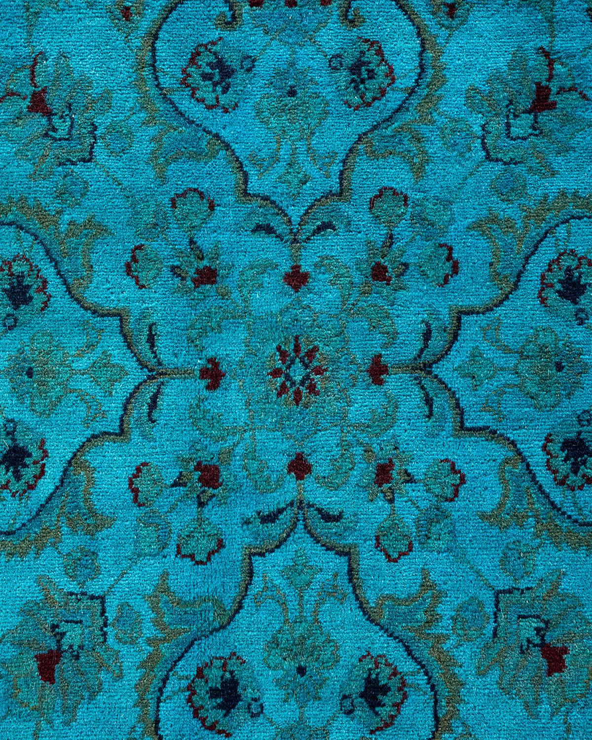 Pakistano Tappeto Overdyed in lana annodata a mano di colore blu chiaro in vendita