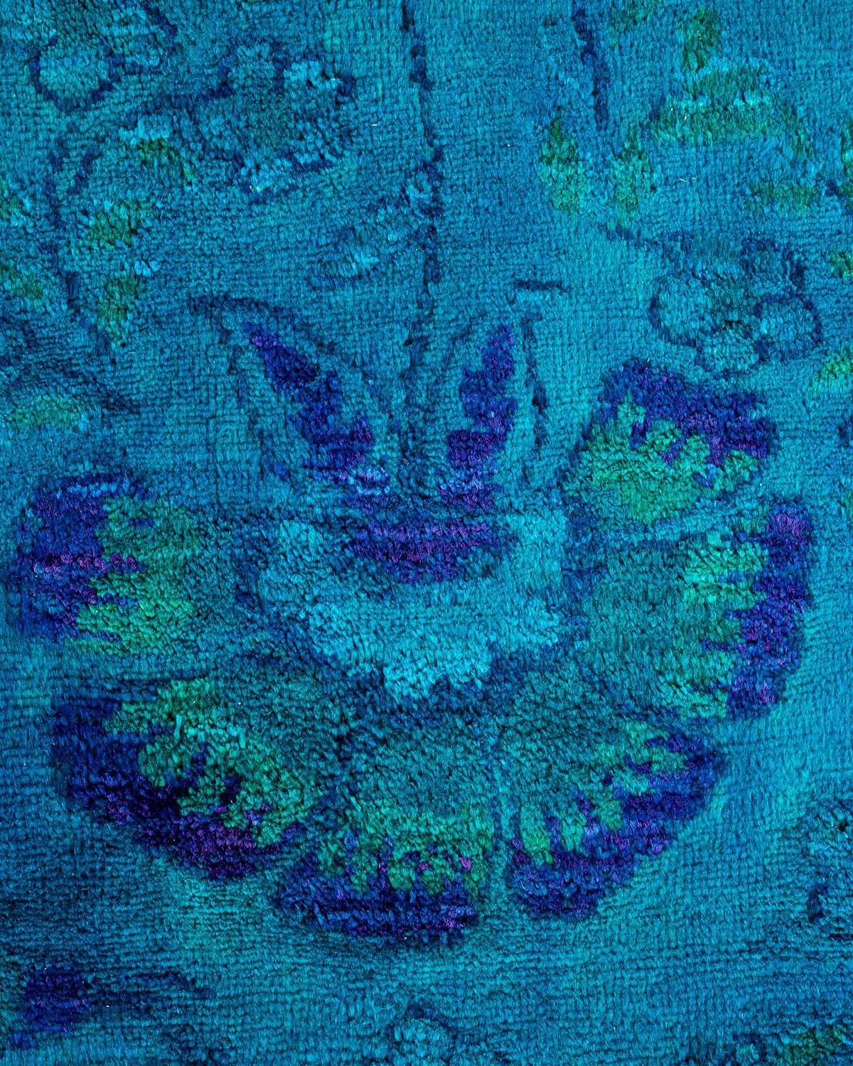 Pakistano Tappeto Overdyed in lana annodata a mano di colore blu chiaro in vendita