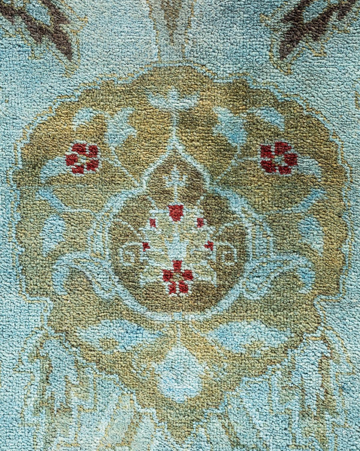 Pakistani Overdyed Hand Knotted Wool Light Blue Area Rug For Sale