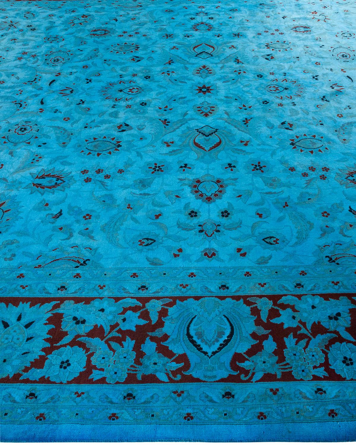 Tappeto Overdyed in lana annodata a mano di colore blu chiaro In condizioni Nuovo in vendita a Norwalk, CT