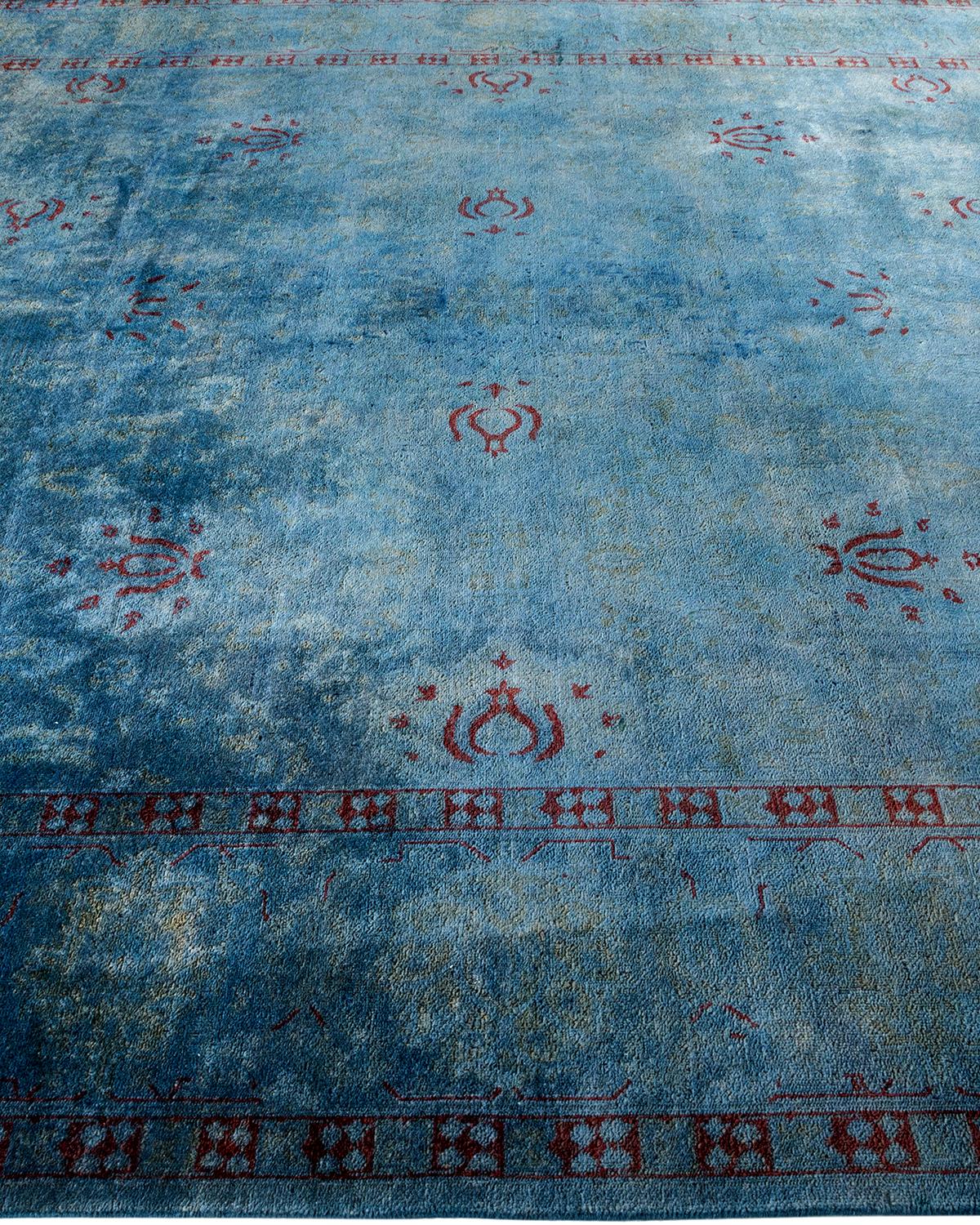 Tappeto Overdyed in lana annodata a mano di colore blu chiaro In condizioni Nuovo in vendita a Norwalk, CT