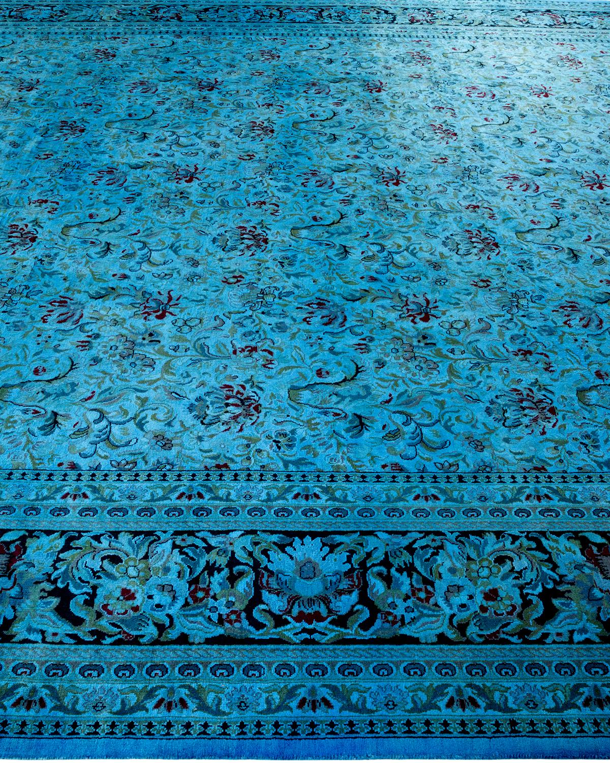 Overdyed Hand Knotted Wool Light Blue Area Rug In New Condition For Sale In Norwalk, CT