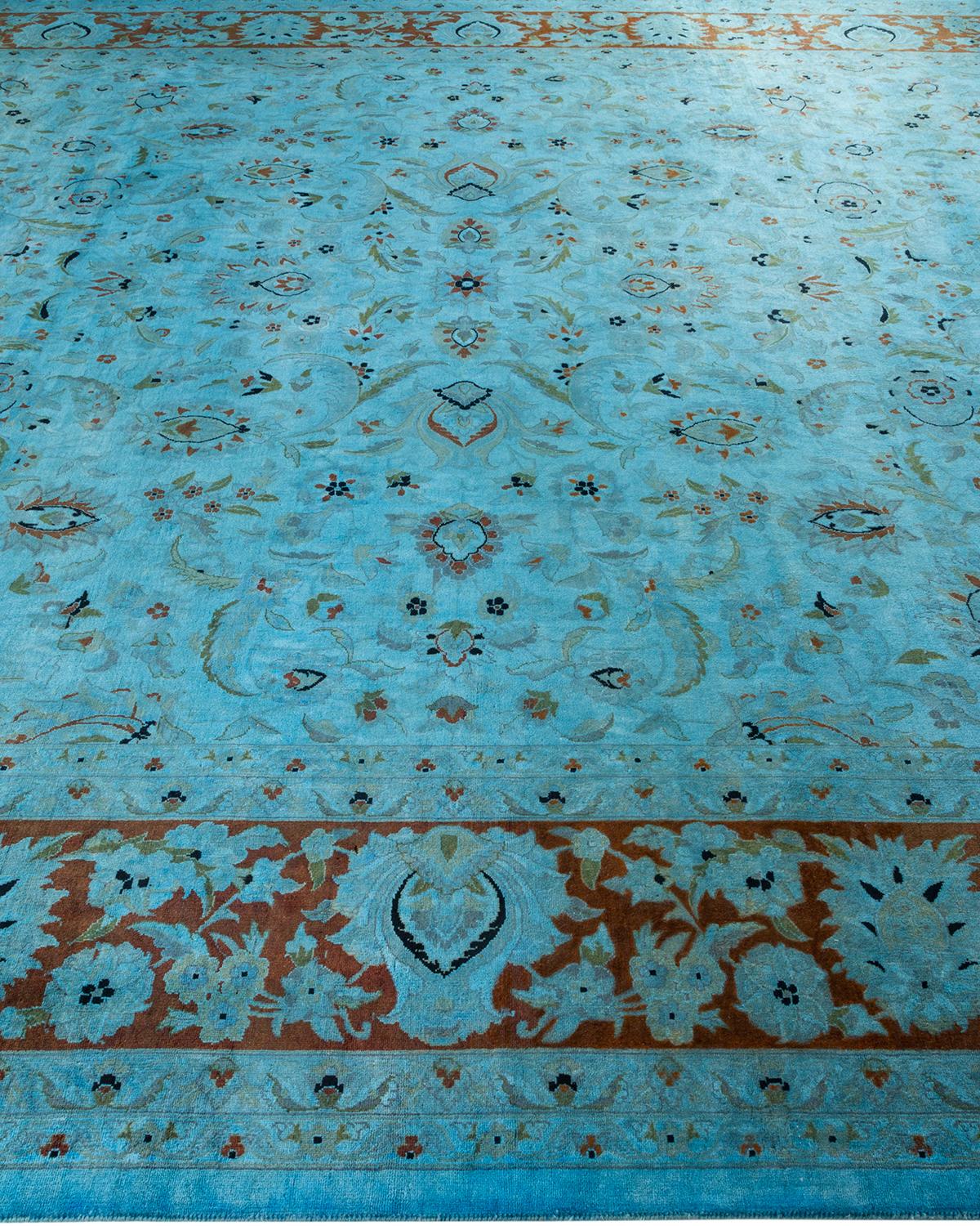 Alfombra de lana teñida a mano azul claro en Nuevo estado para la venta en Norwalk, CT