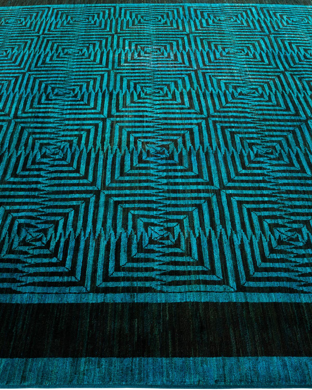 Alfombra de lana teñida a mano azul claro en Nuevo estado para la venta en Norwalk, CT