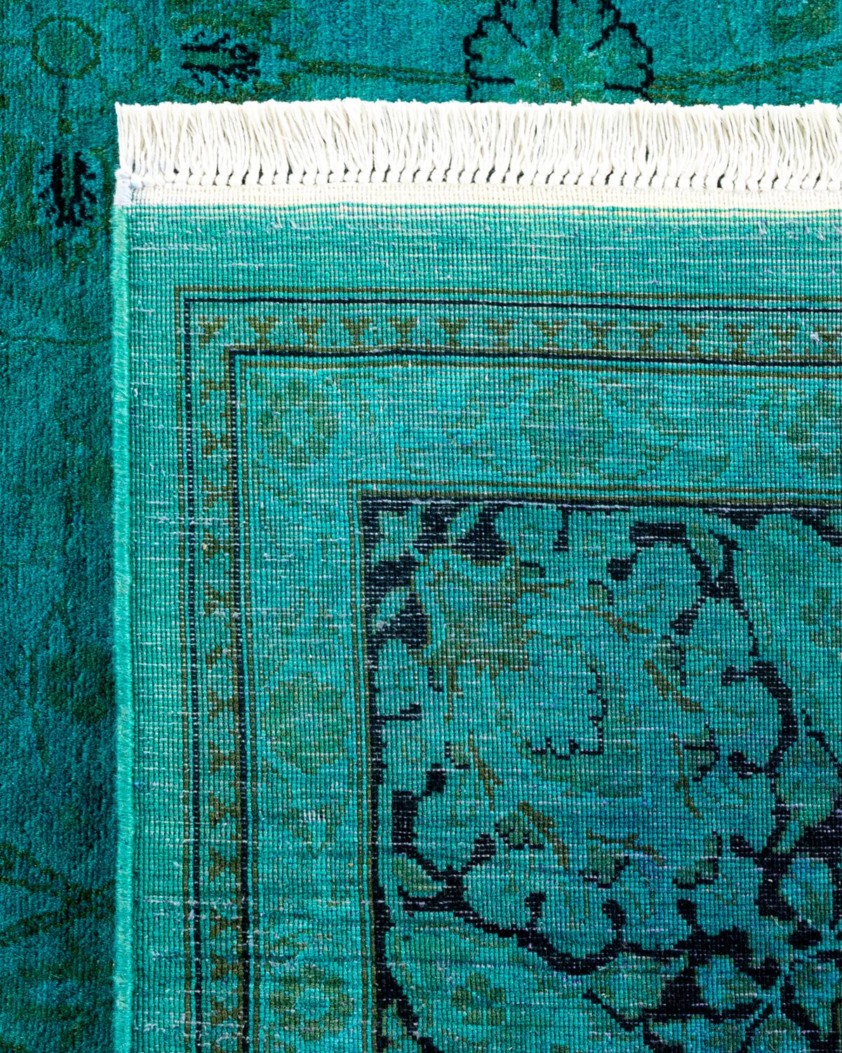 Contemporary Overdyed Hand Knotted Wool Light Blue Area Rug For Sale