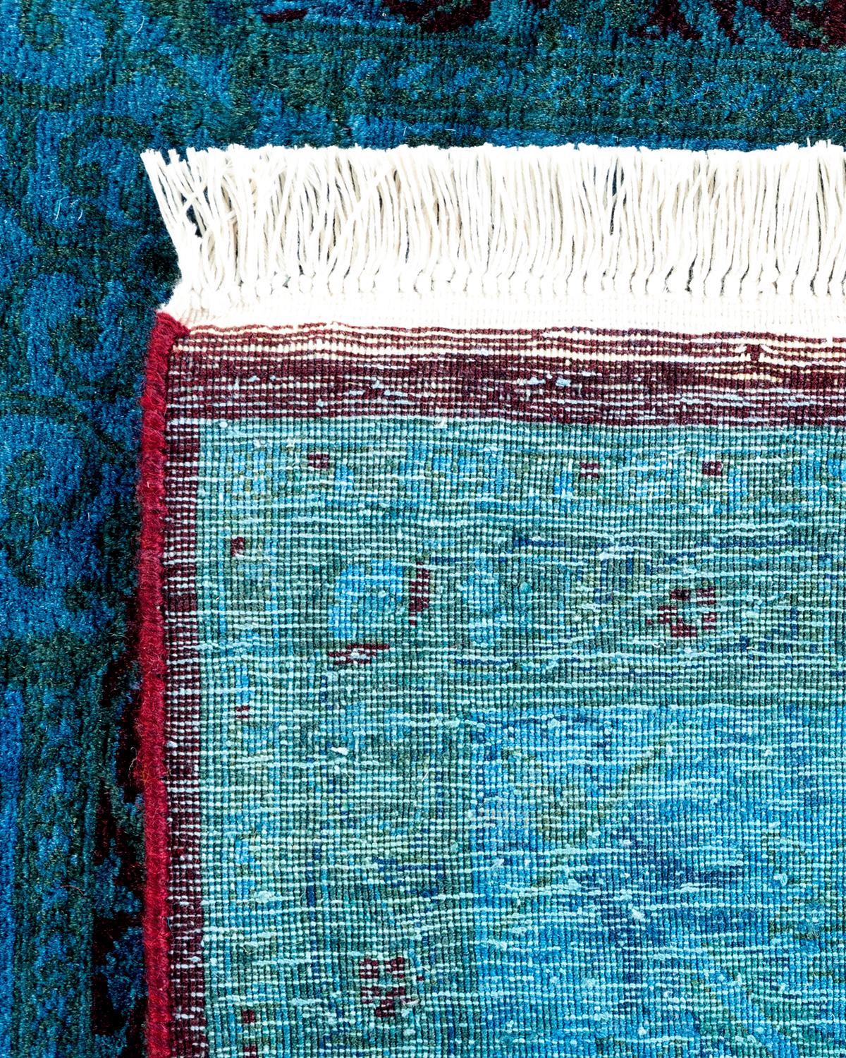 Contemporary Overdyed Hand Knotted Wool Light Blue Area Rug For Sale