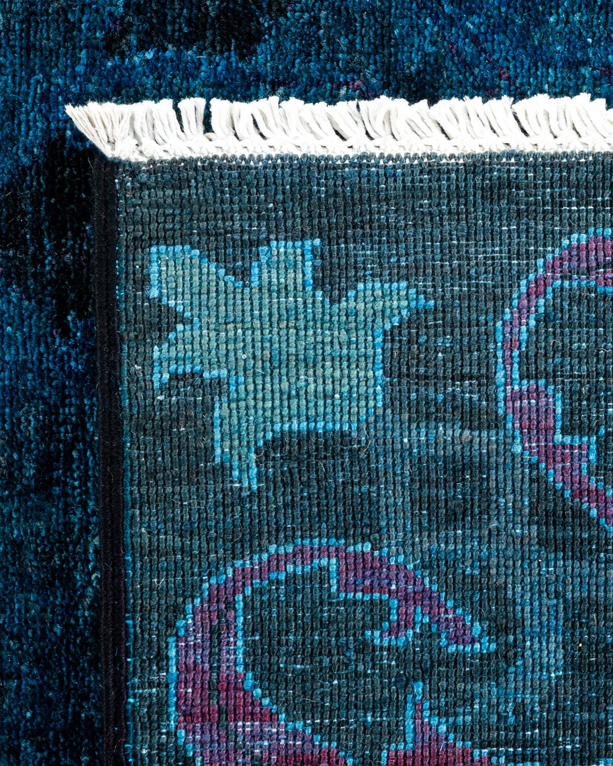 XXI secolo e contemporaneo Tappeto Overdyed in lana annodata a mano di colore blu chiaro in vendita