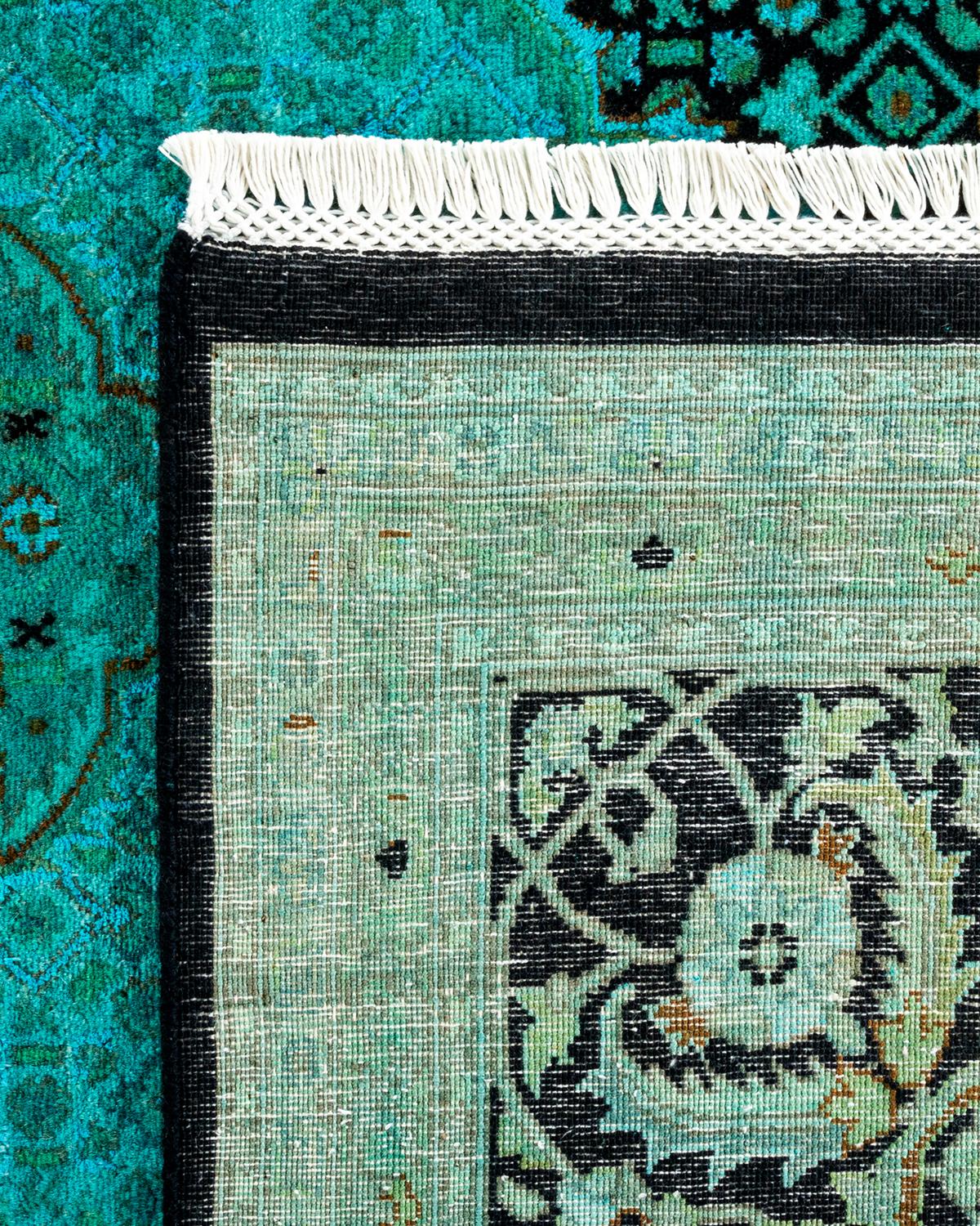 Contemporary Overdyed Hand Knotted Wool Light Blue Area Rug For Sale