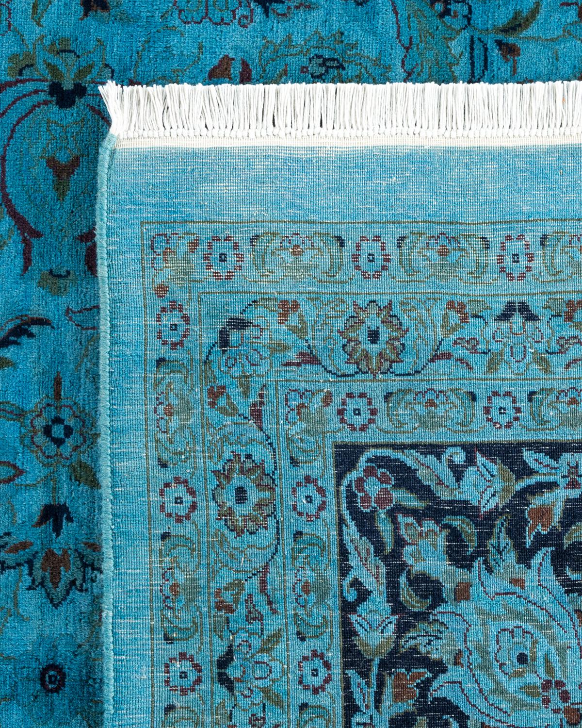Contemporary Overdyed Hand Knotted Wool Light Blue Area Rug For Sale