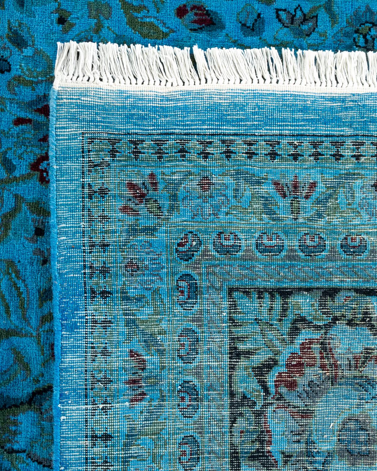 Contemporary Overdyed Hand Knotted Wool Light Blue Area Rug For Sale