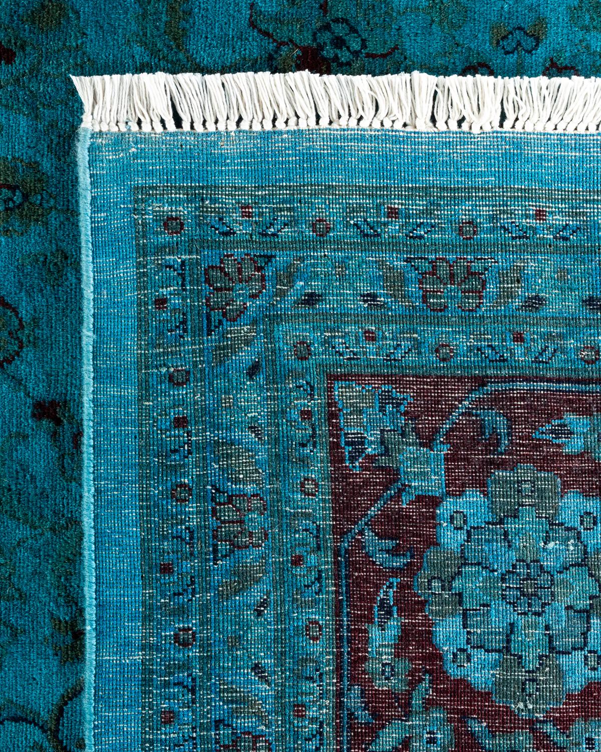XXI secolo e contemporaneo Tappeto Overdyed in lana annodata a mano di colore blu chiaro in vendita