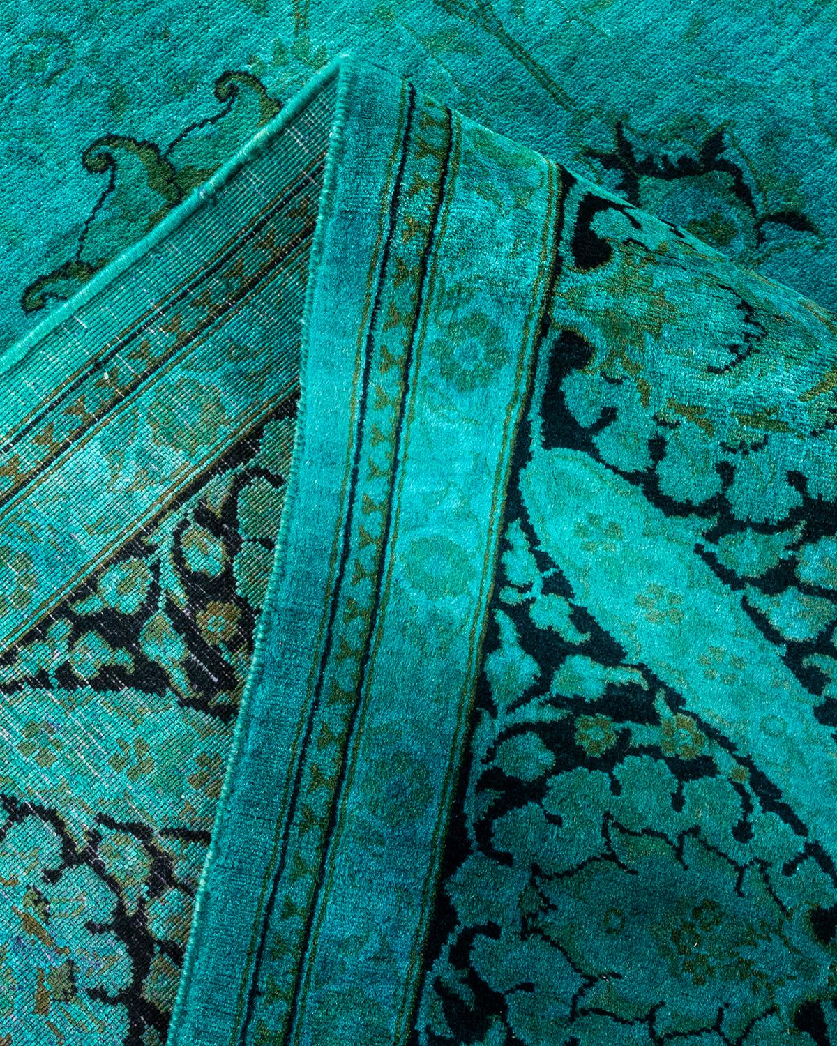 Overdyed Hand Knotted Wool Light Blue Area Rug For Sale 1
