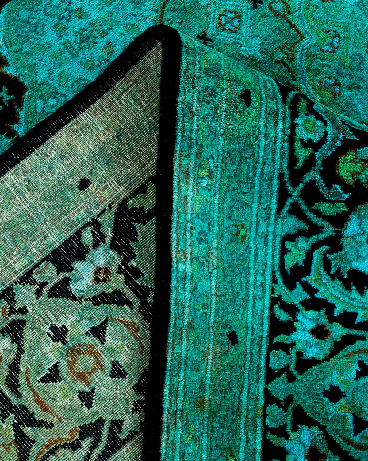 Overdyed Hand Knotted Wool Light Blue Area Rug For Sale 1
