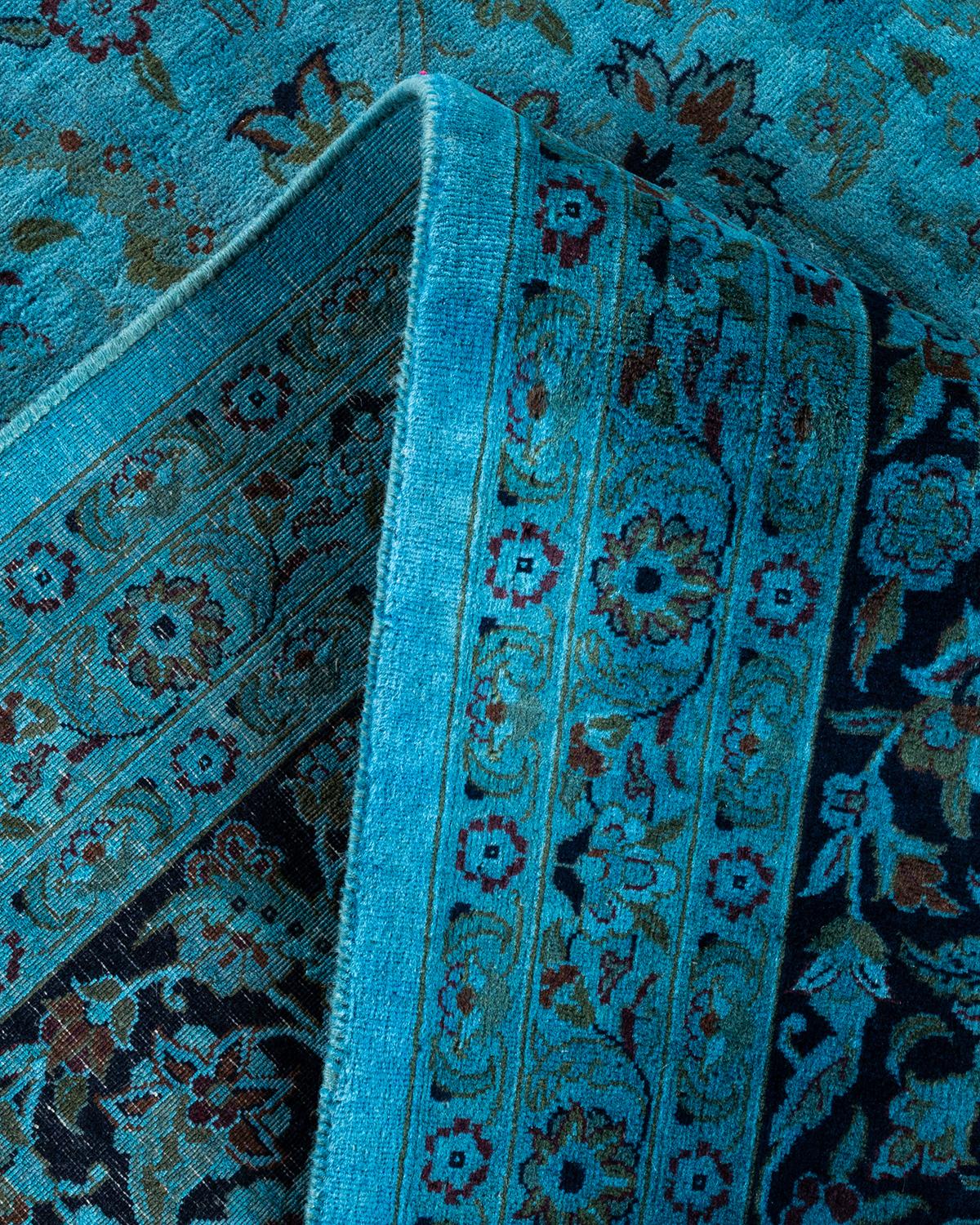 Overdyed Hand Knotted Wool Light Blue Area Rug For Sale 1