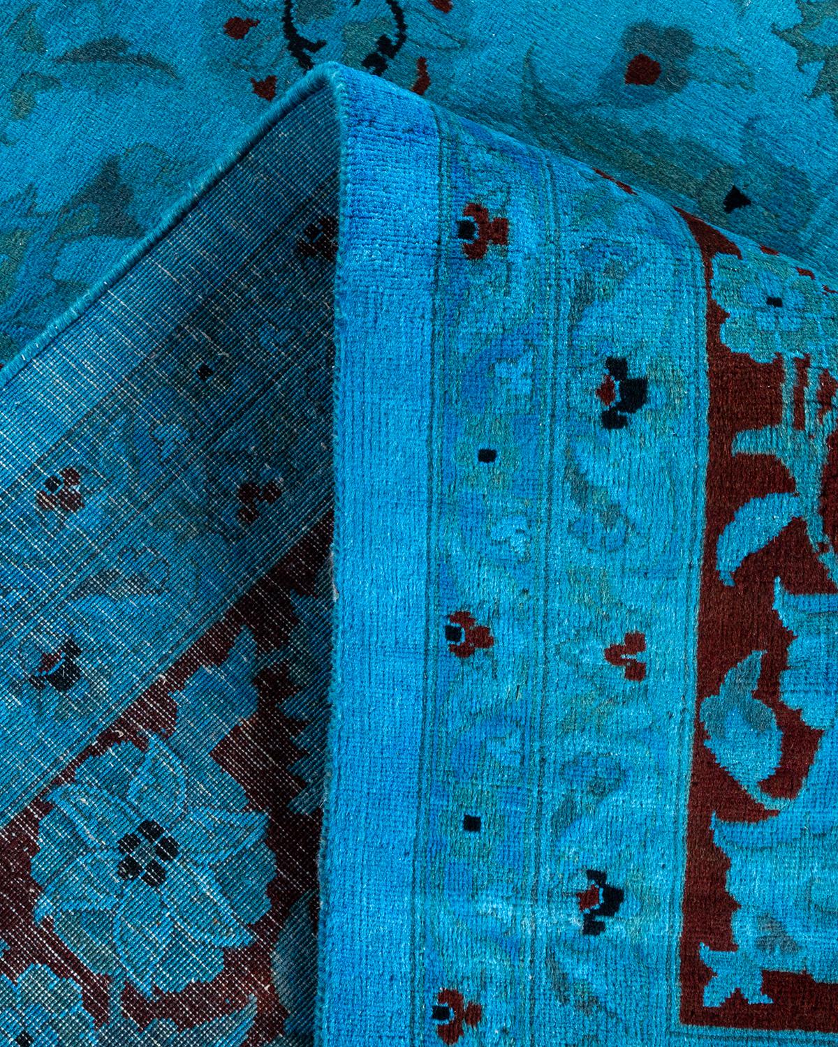 Lana Tappeto Overdyed in lana annodata a mano di colore blu chiaro in vendita