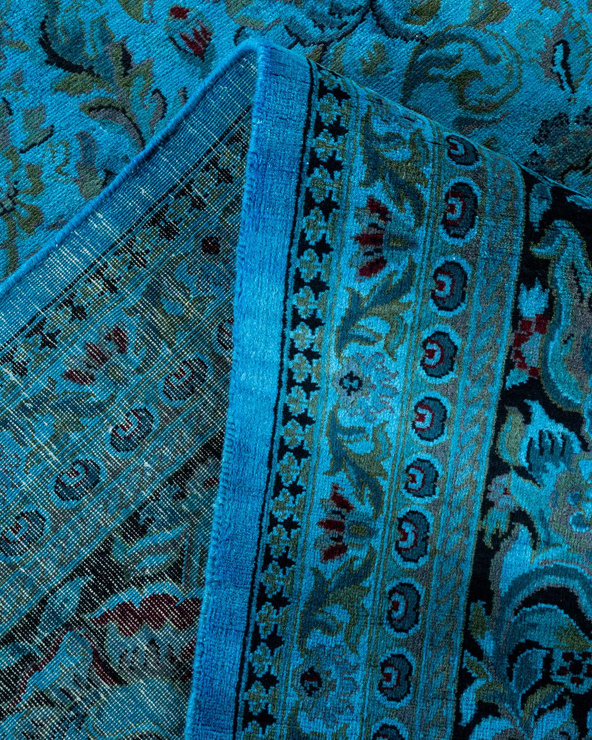 Overdyed Hand Knotted Wool Light Blue Area Rug For Sale 1