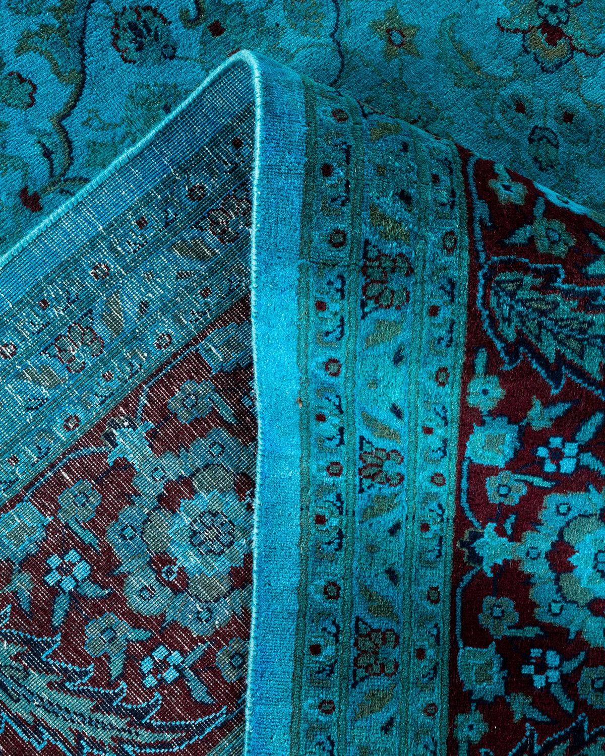 Lana Tappeto Overdyed in lana annodata a mano di colore blu chiaro in vendita