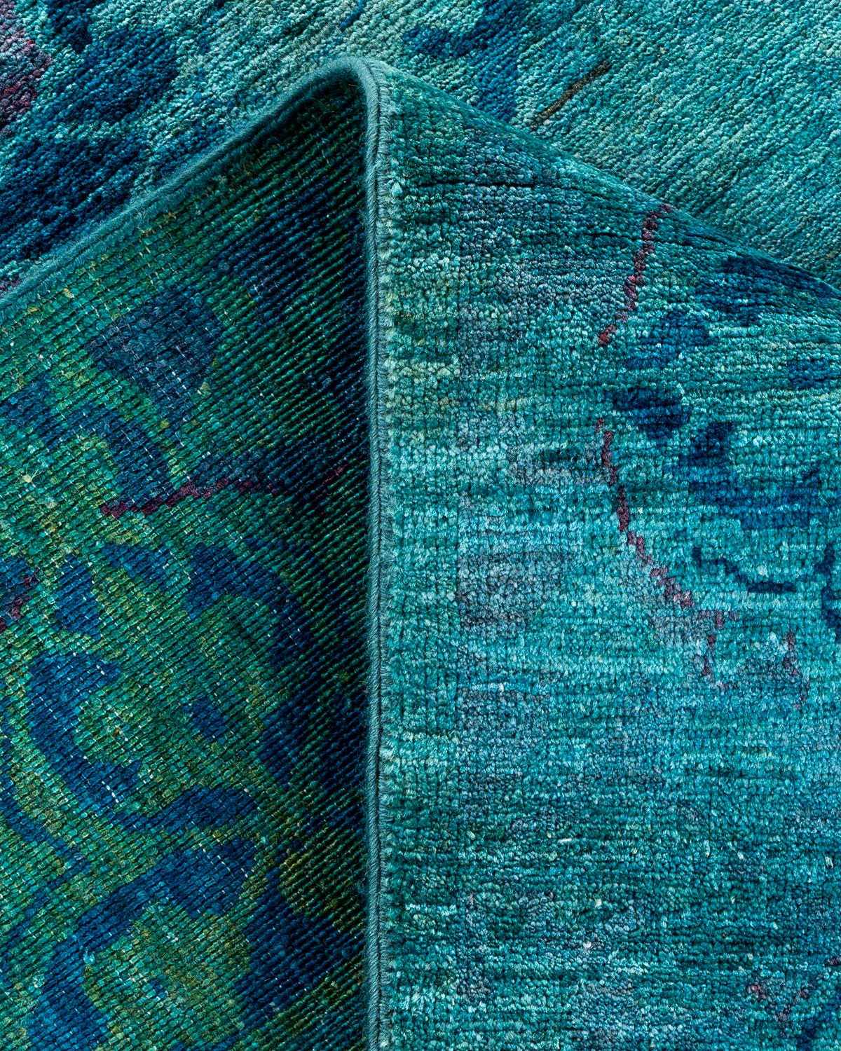 Lana Tappeto Overdyed in lana annodata a mano di colore blu chiaro in vendita