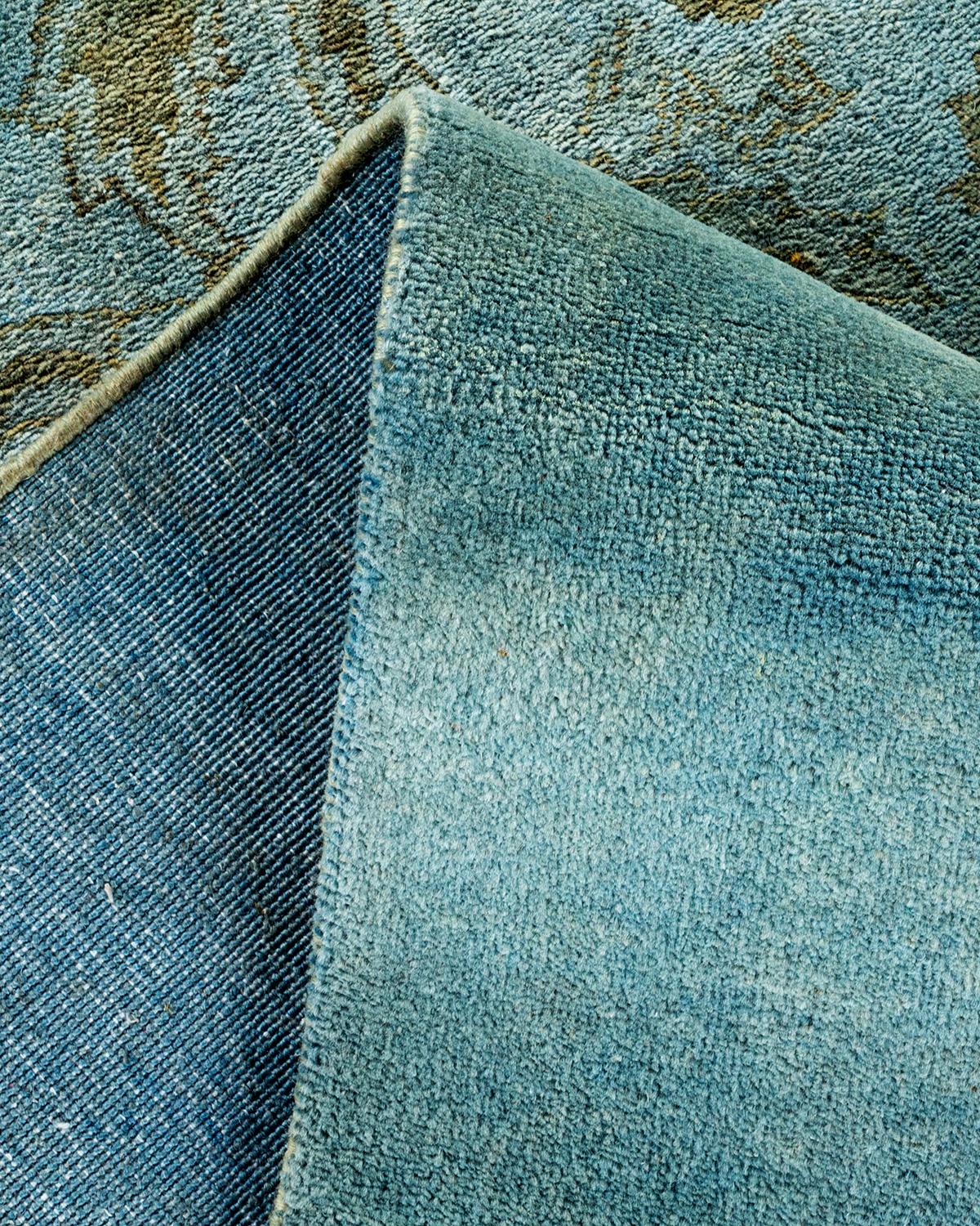 Overdyed Hand Knotted Wool Light Blue Area Rug For Sale 1
