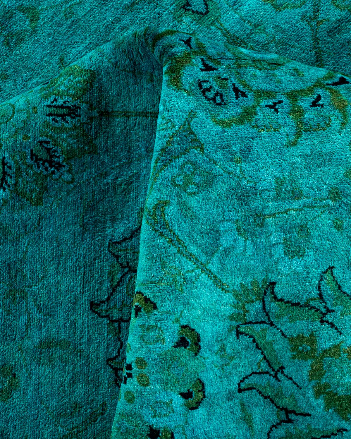 Overdyed Hand Knotted Wool Light Blue Area Rug For Sale 2