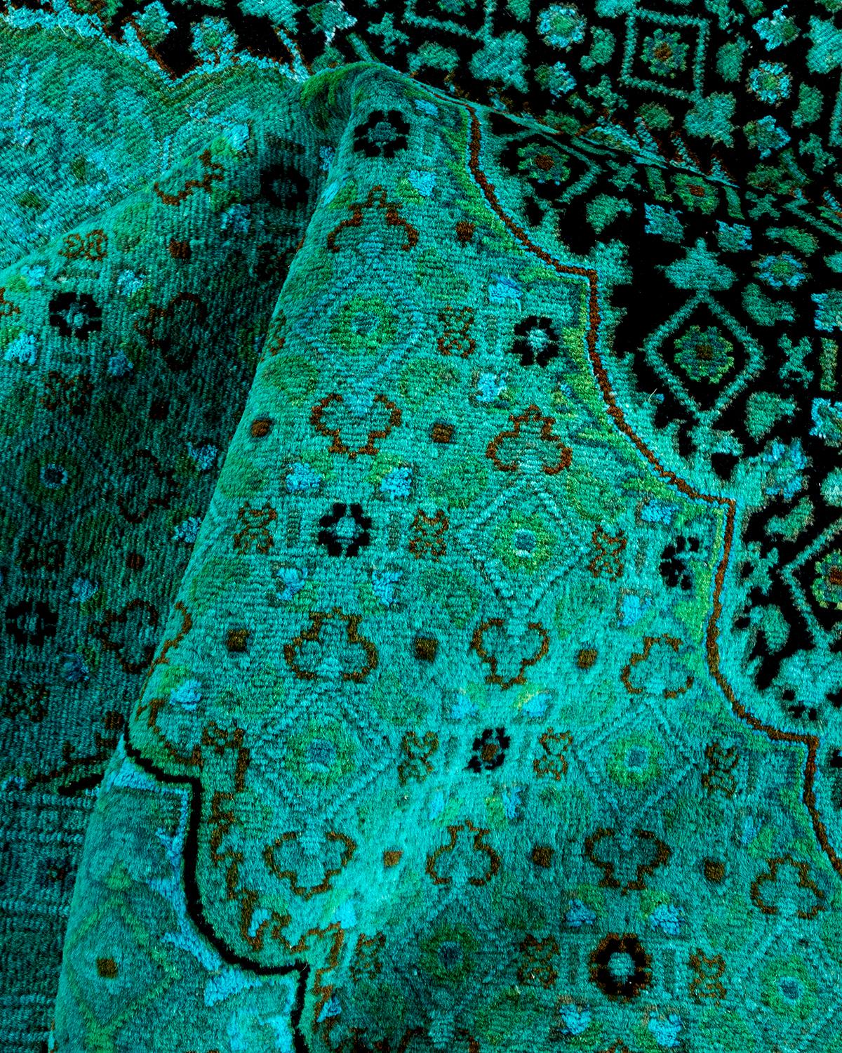 Overdyed Hand Knotted Wool Light Blue Area Rug For Sale 2