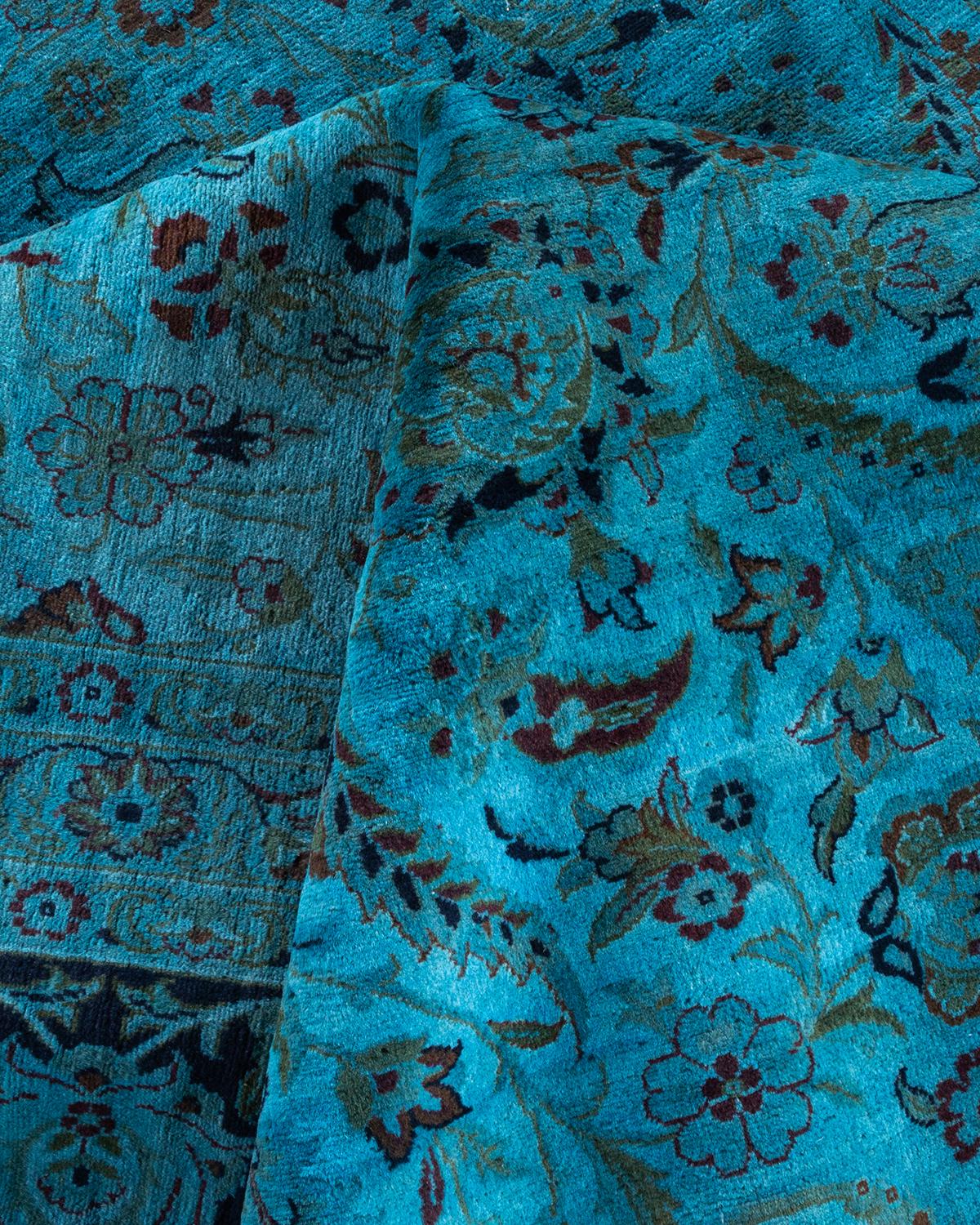 Overdyed Hand Knotted Wool Light Blue Area Rug For Sale 2
