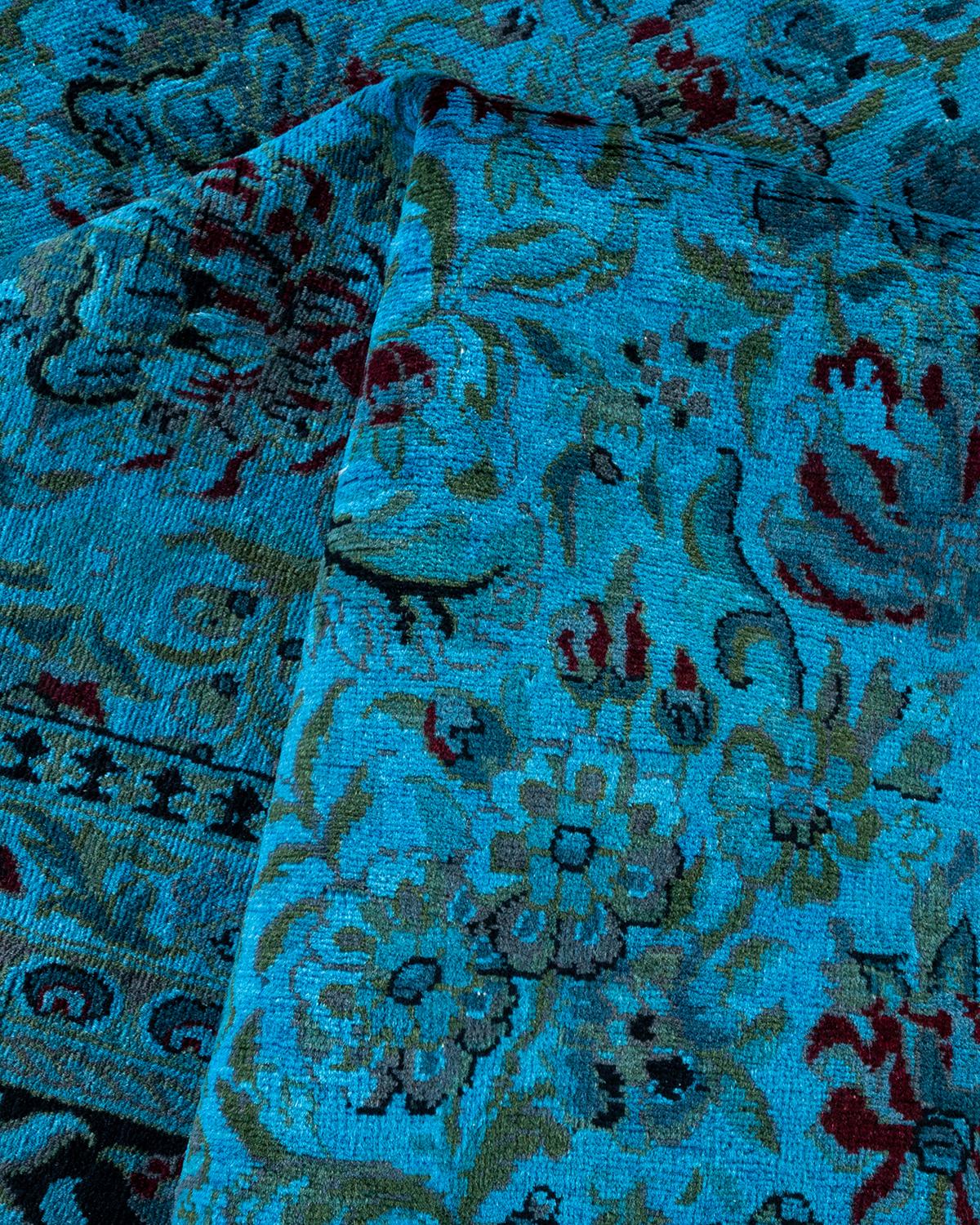Overdyed Hand Knotted Wool Light Blue Area Rug For Sale 2