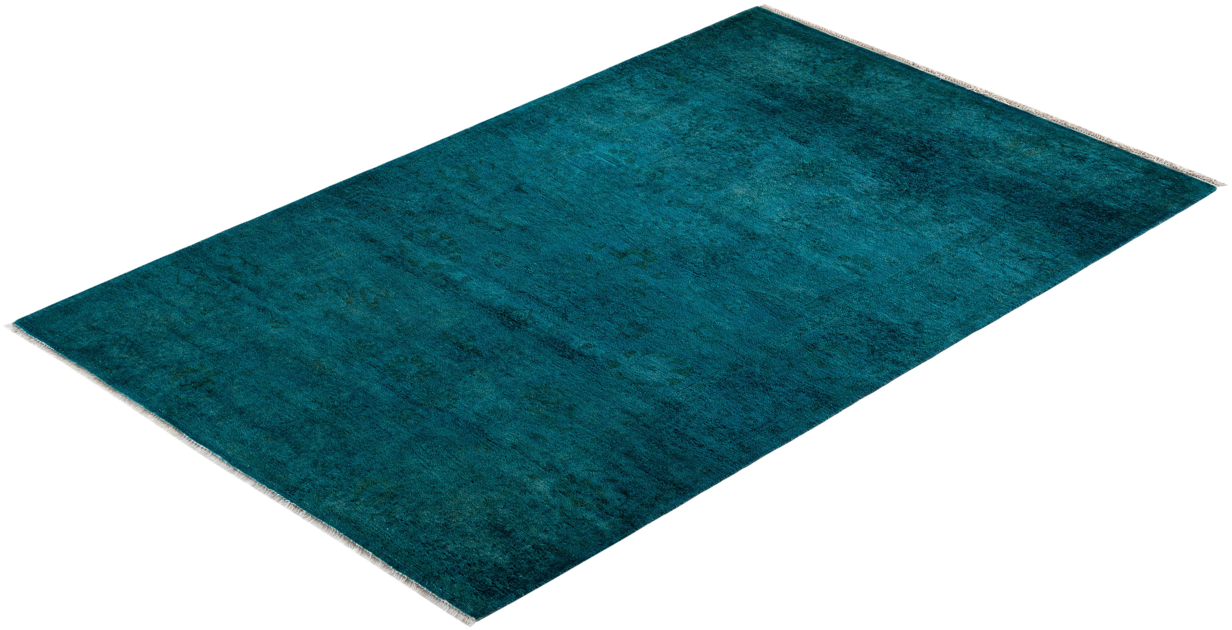 Tappeto Overdyed in lana annodata a mano di colore blu chiaro in vendita 2