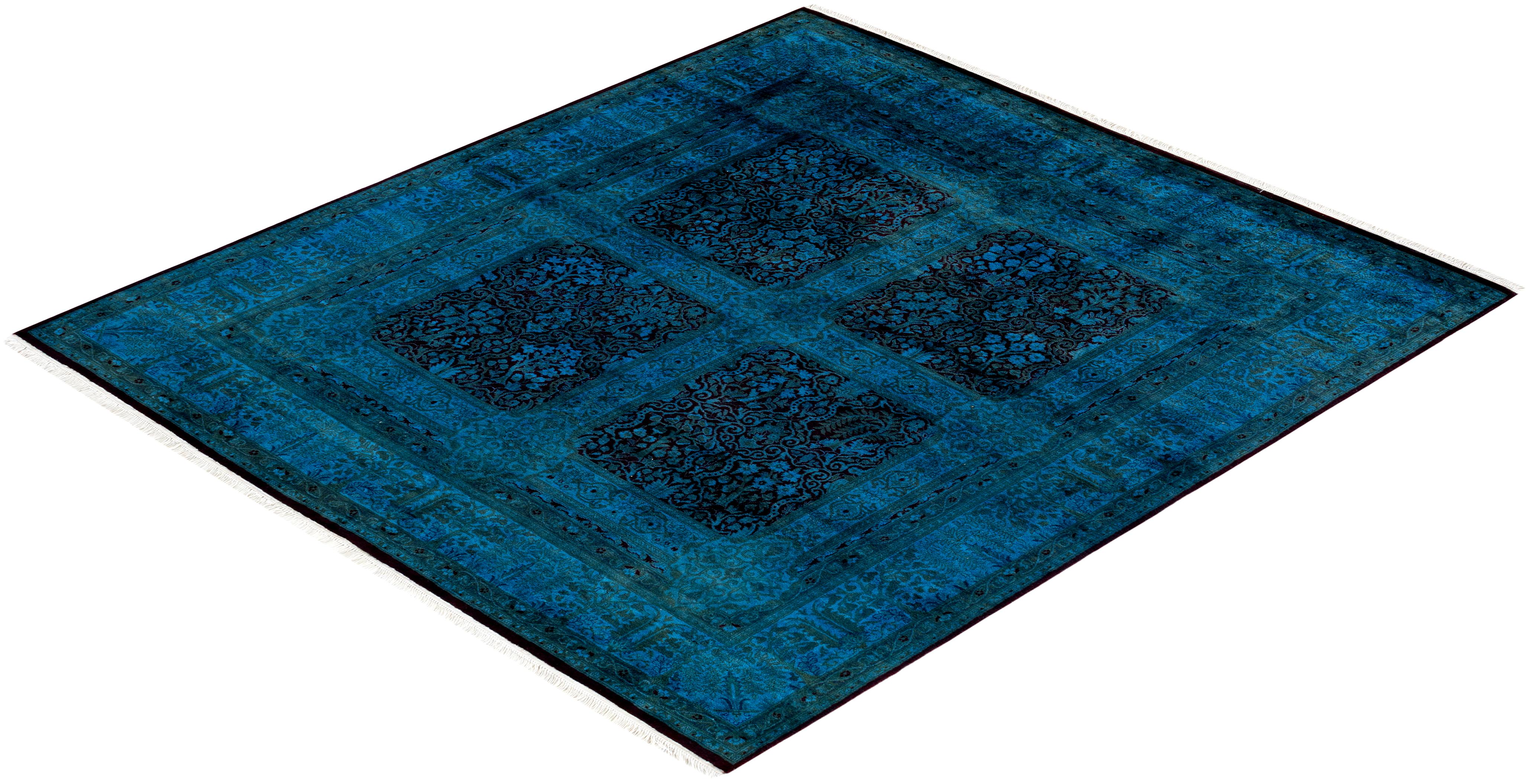 Overdyed Hand Knotted Wool Light Blue Area Rug For Sale 3