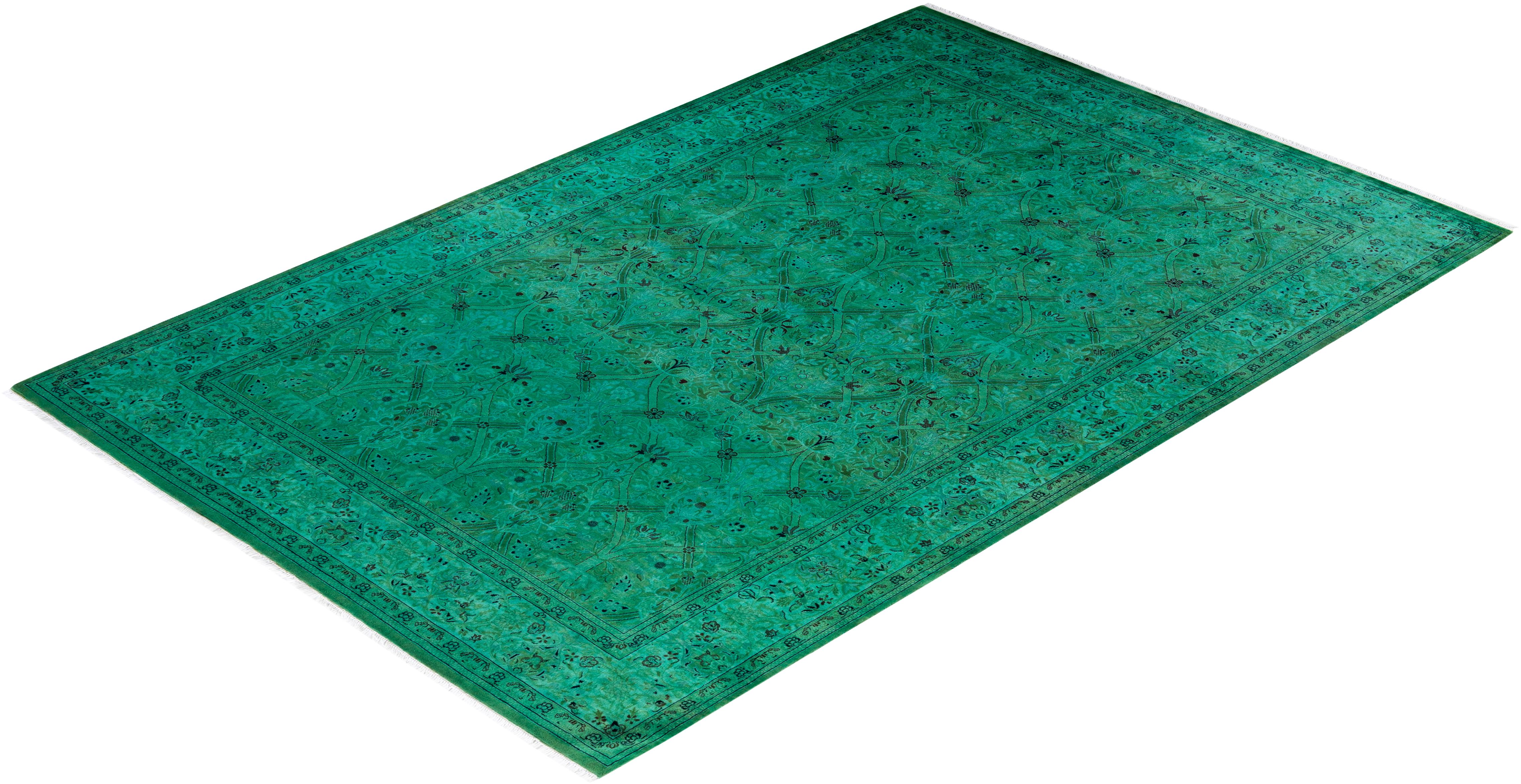 Tappeto Overdyed in lana annodata a mano di colore blu chiaro in vendita 2