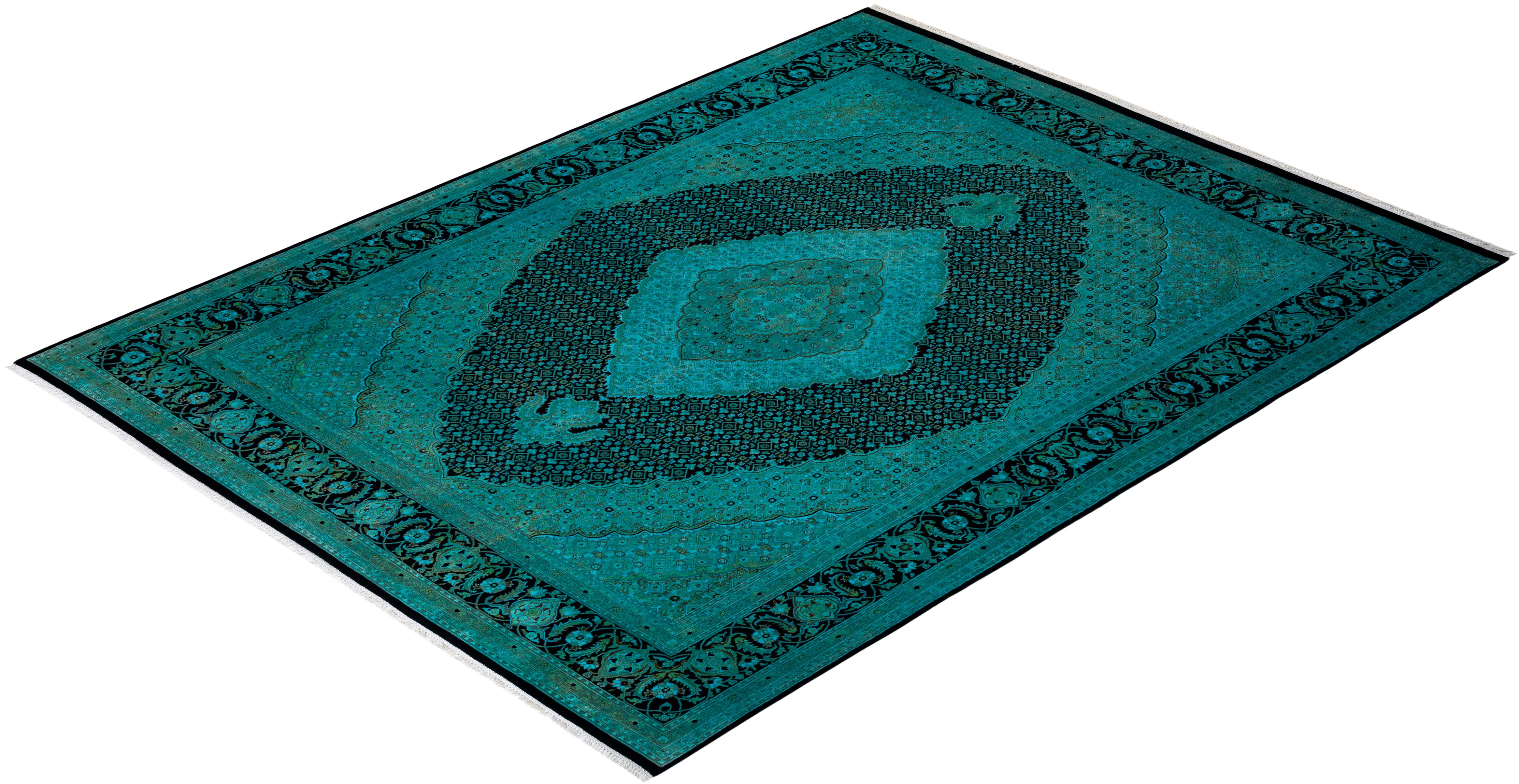 Overdyed Hand Knotted Wool Light Blue Area Rug For Sale 3