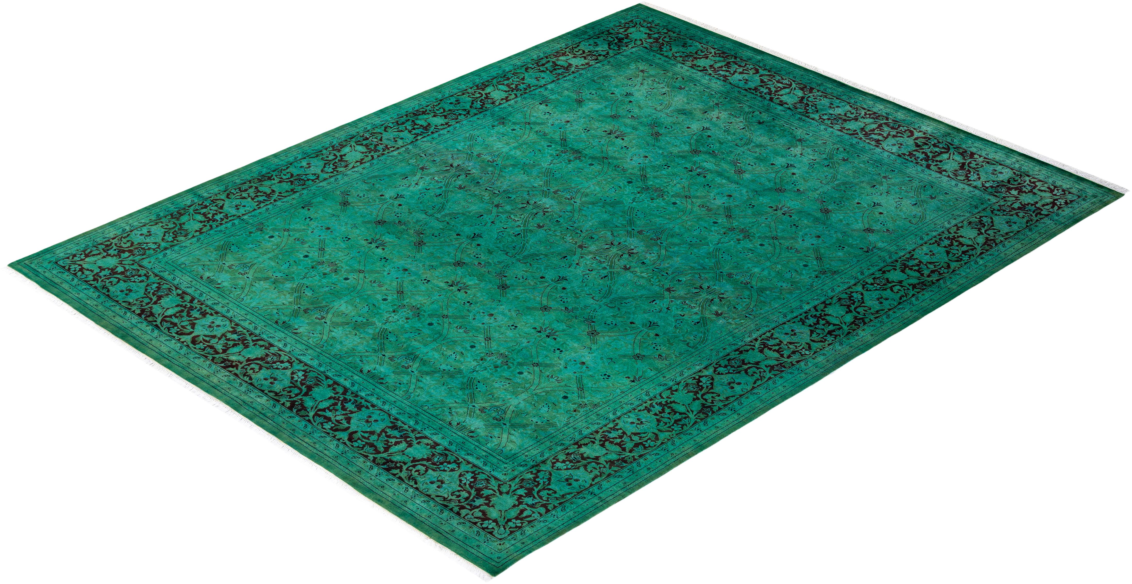 Overdyed Hand Knotted Wool Light Blue Area Rug For Sale 3