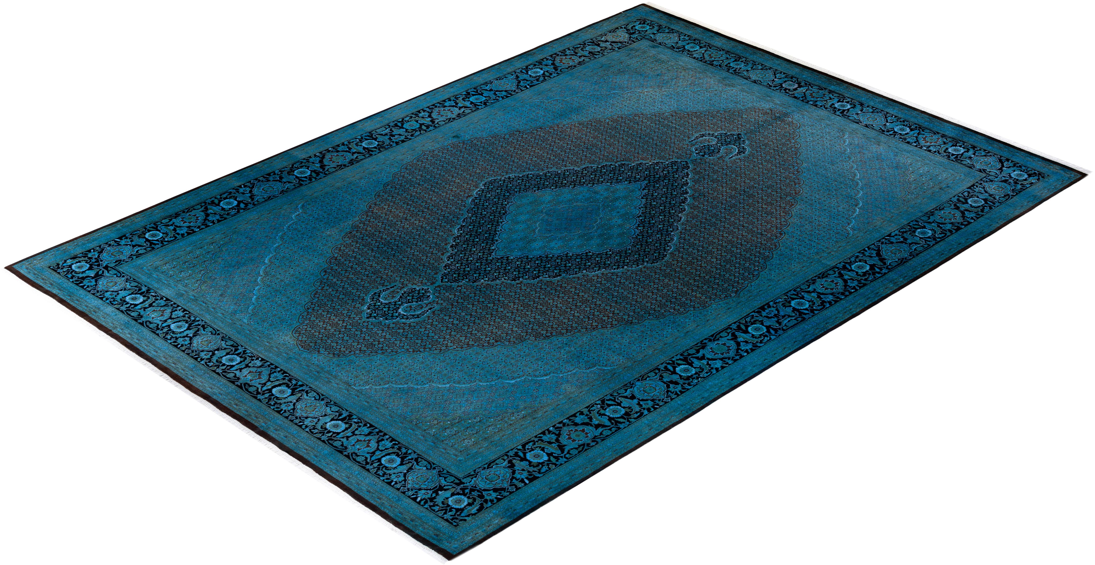 Overdyed Hand Knotted Wool Light Blue Area Rug For Sale 3