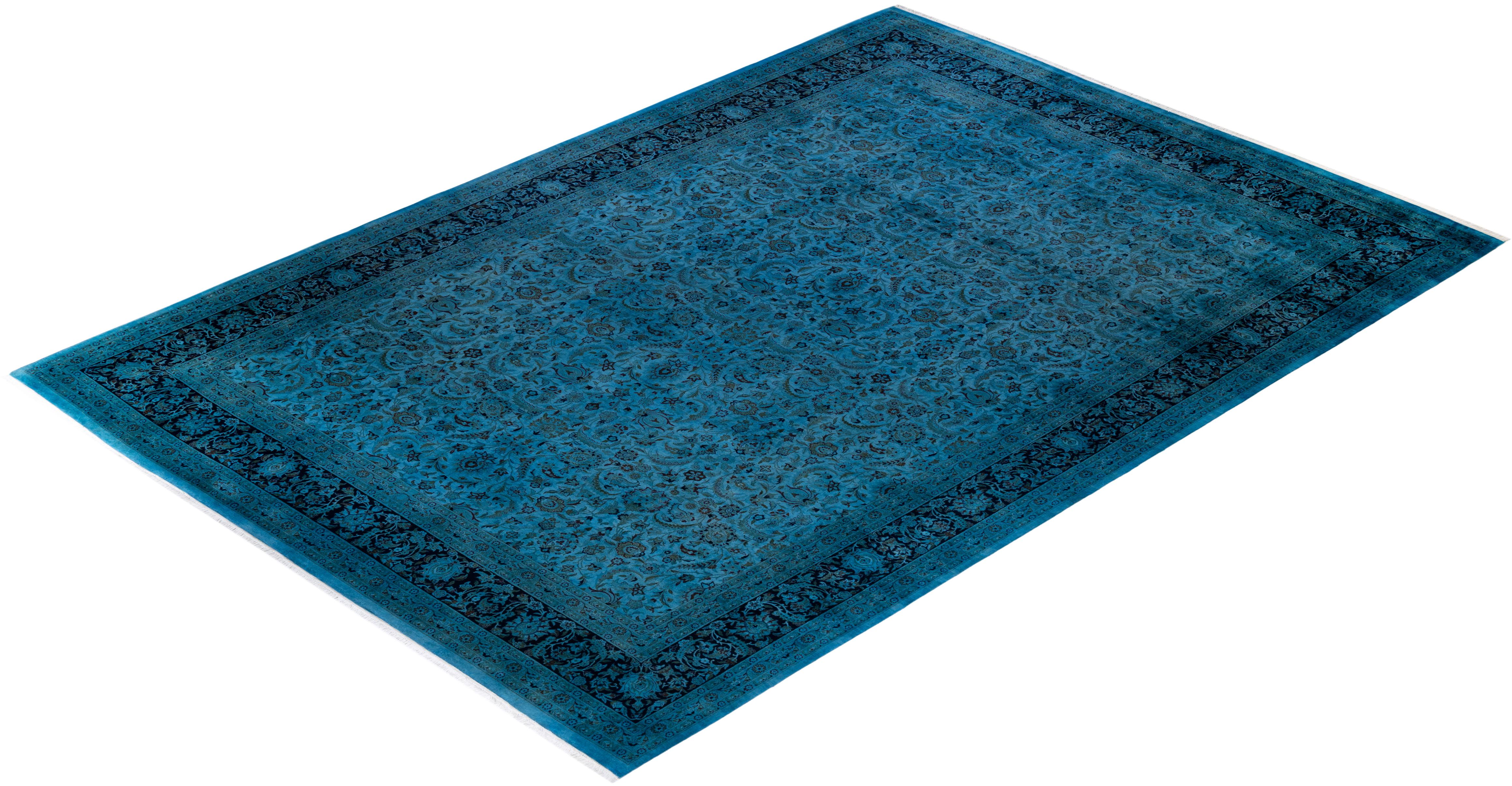Overdyed Hand Knotted Wool Light Blue Area Rug For Sale 3