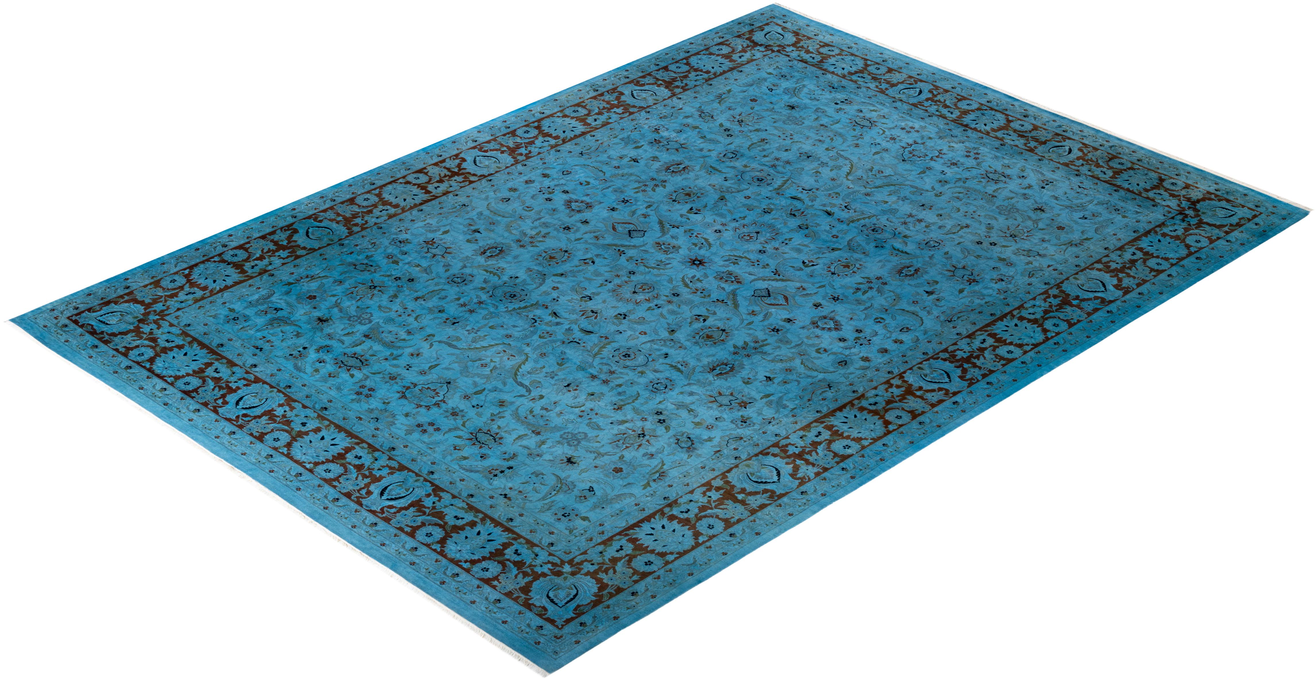 Alfombra de lana teñida a mano azul claro en venta 2
