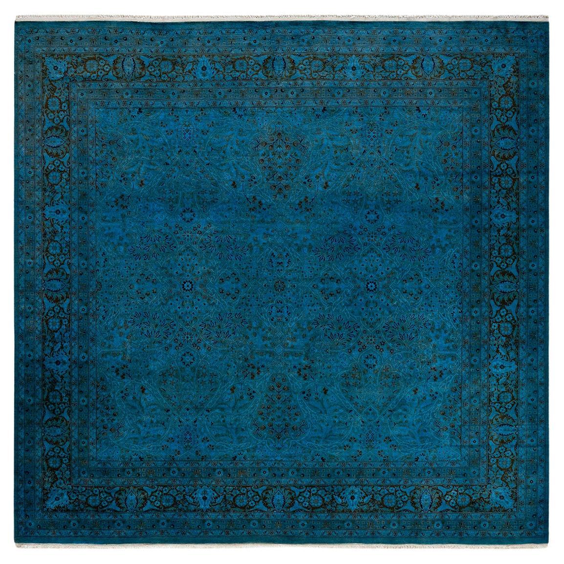 Tappeto Overdyed in lana annodata a mano di colore blu chiaro