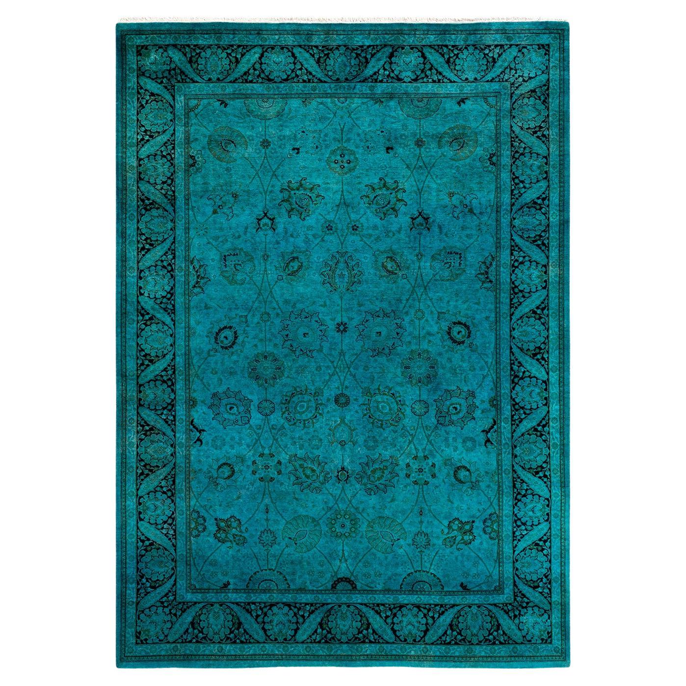 Overdyed Hand Knotted Wool Light Blue Area Rug For Sale