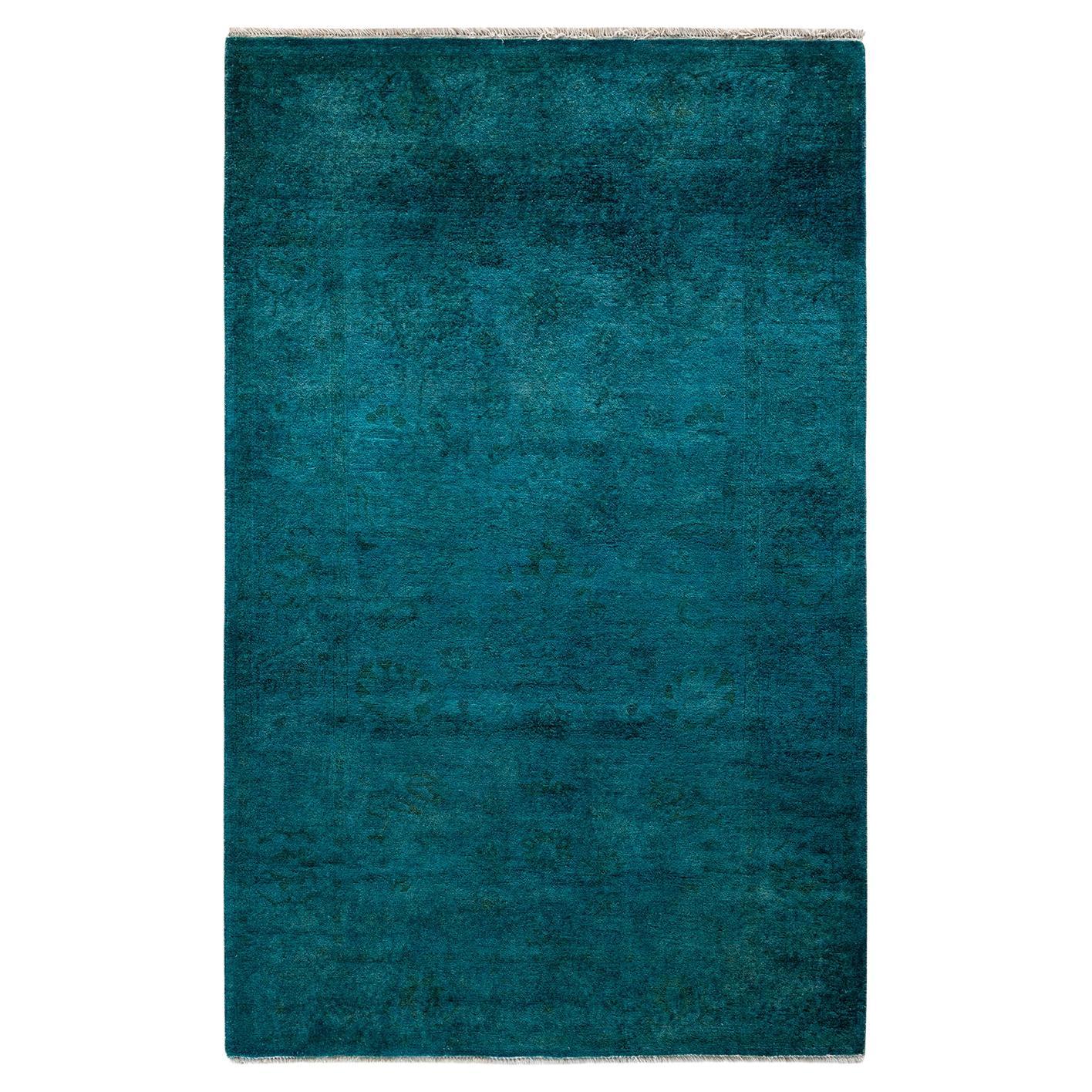 Alfombra de lana teñida a mano azul claro