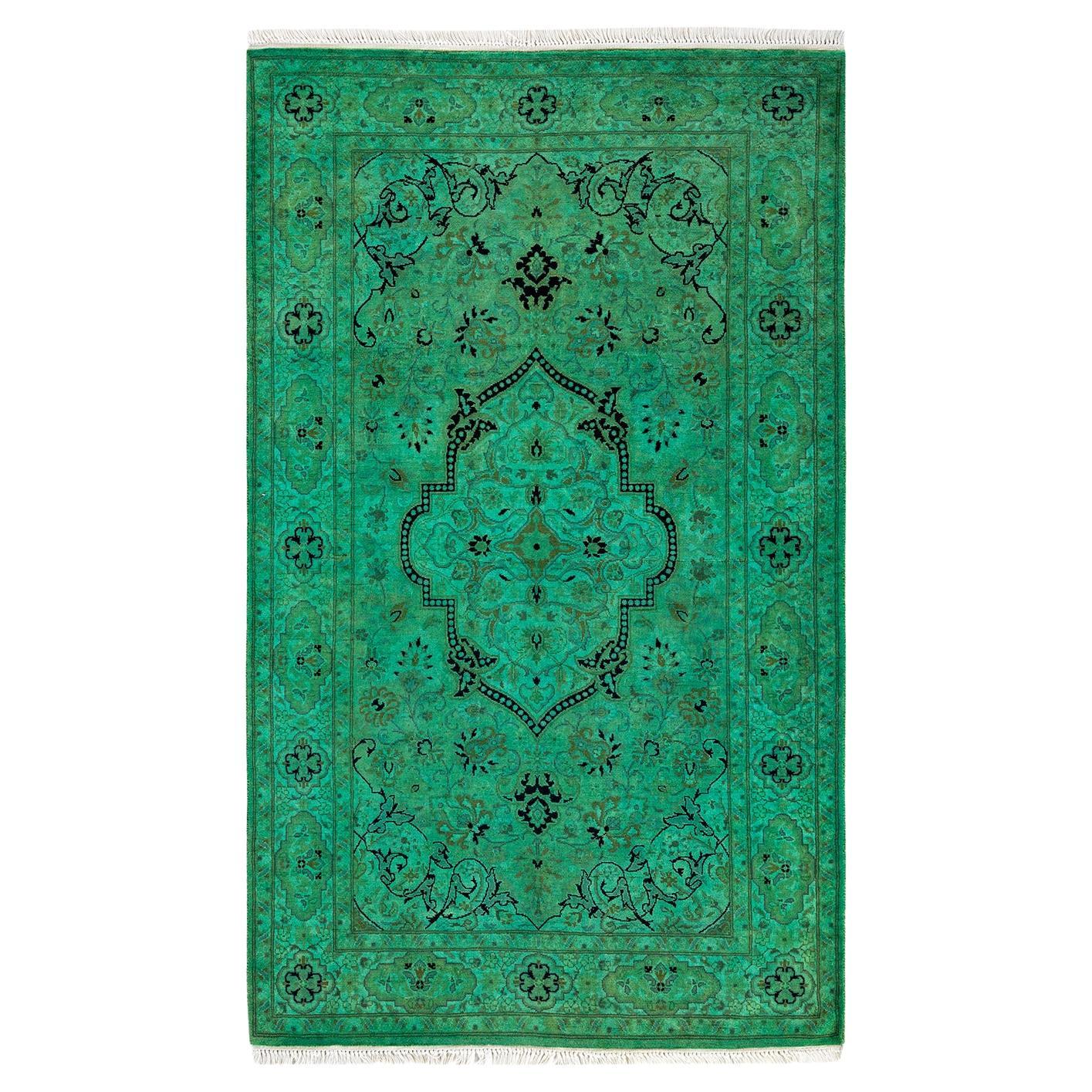 Overdyed Hand Knotted Wool Light Blue Area Rug For Sale