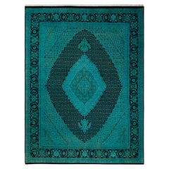 Tappeto Overdyed in lana annodata a mano di colore blu chiaro