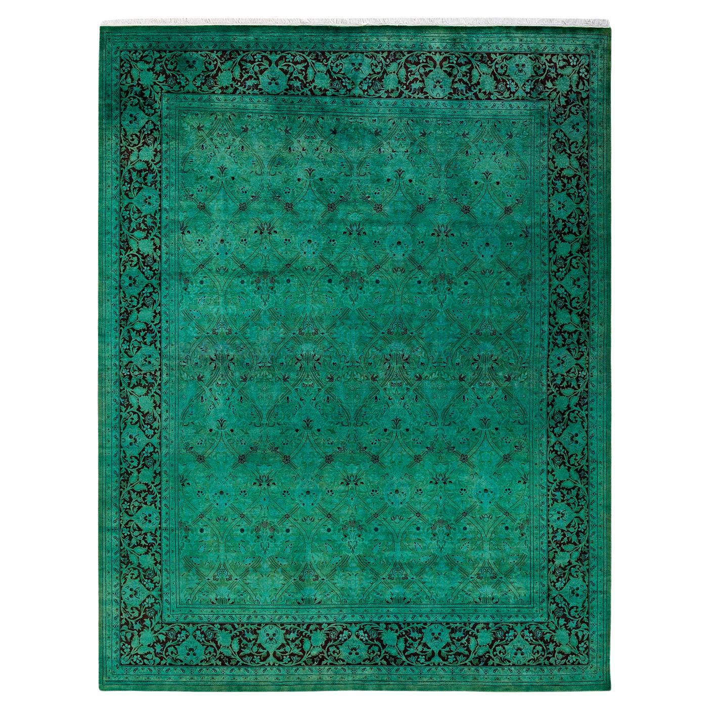 Overdyed Hand Knotted Wool Light Blue Area Rug For Sale