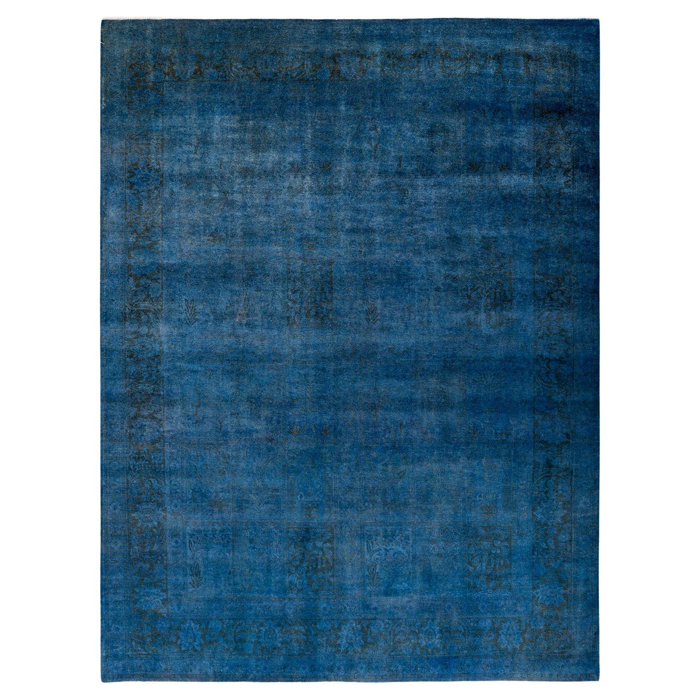 Tappeto Overdyed in lana annodata a mano di colore blu chiaro