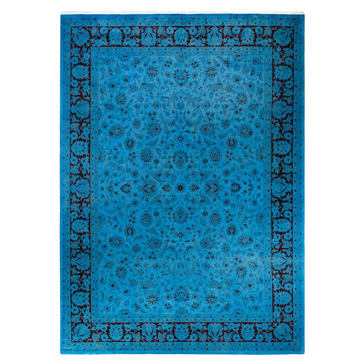 Overdyed Hand Knotted Wool Light Blue Area Rug