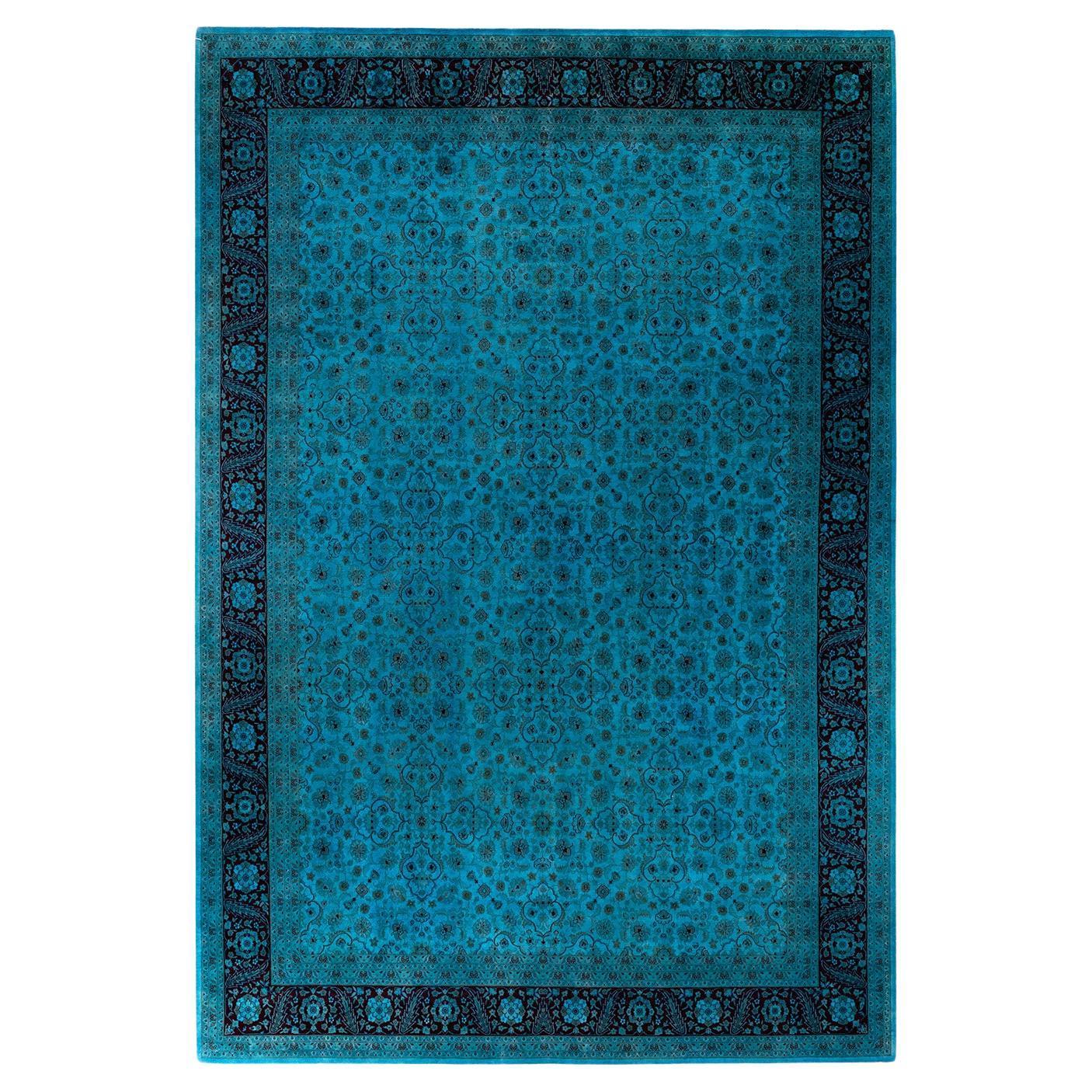 Alfombra de lana teñida a mano azul claro